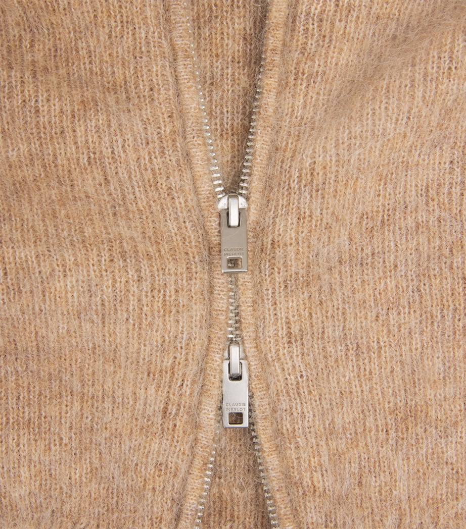 Claudie Pierlot Womens Funnel-Neck Zip Cardigan Camel Image 6