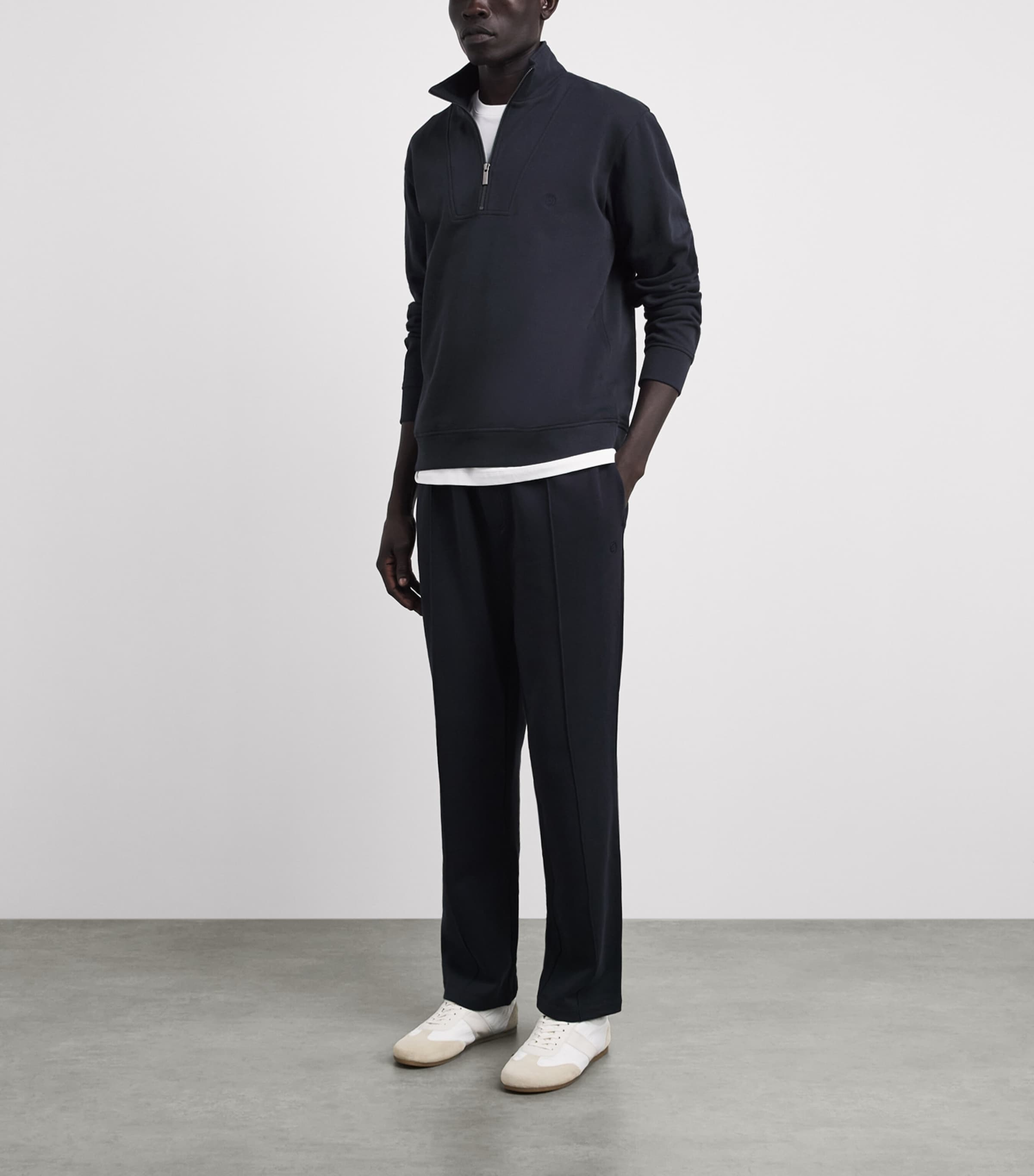 Harrods Mens Cotton Jersey Quarter-Zip Sweatshirt Navy Image 2