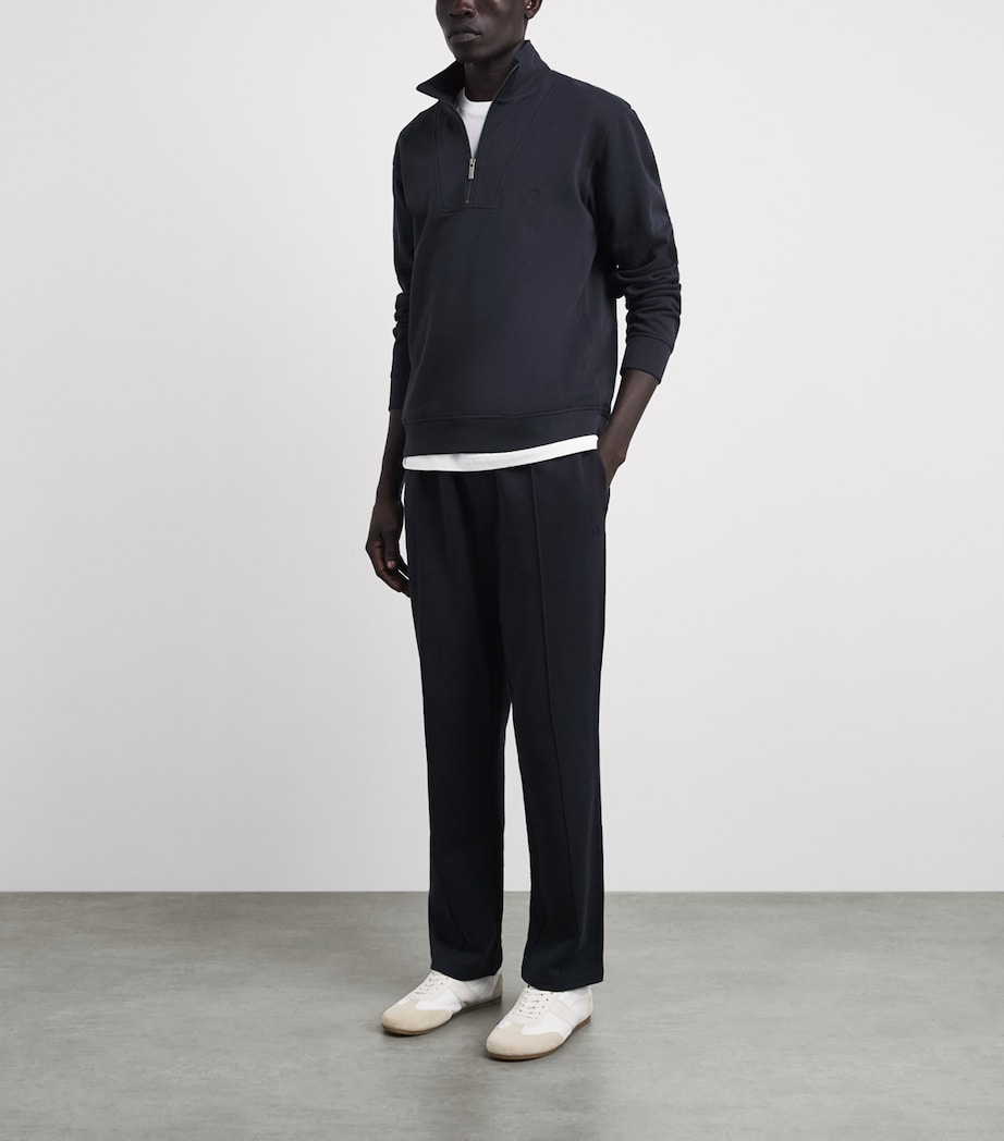 Harrods Mens Cotton Jersey Quarter-Zip Sweatshirt Navy Image 2