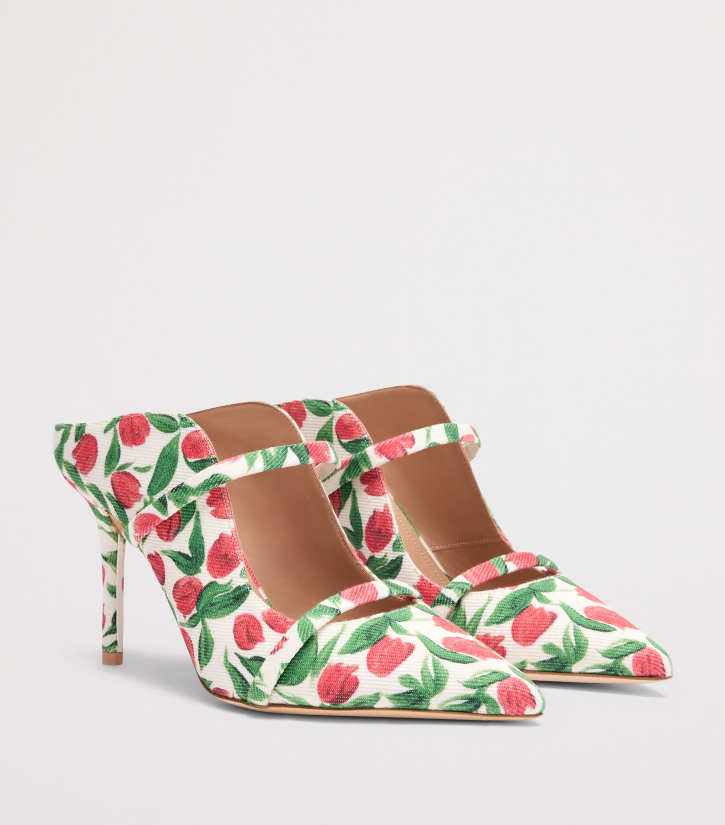 Malone Souliers Canvas Tulip Print Maureen Heeled Mules 85 Red Image 3
