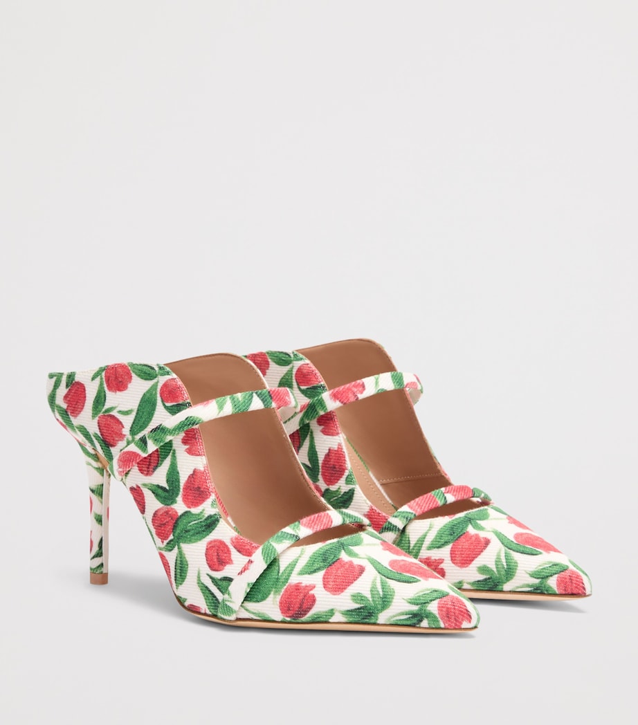 Malone Souliers Canvas Tulip Print Maureen Heeled Mules 85 Red Image 3
