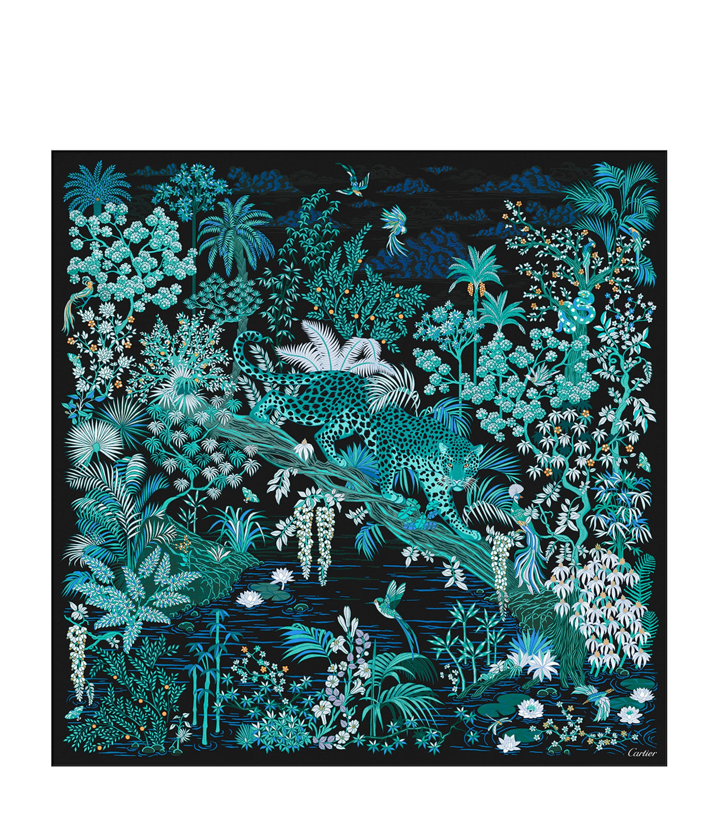 Cartier Silk Panther Scarf Blue Image 1