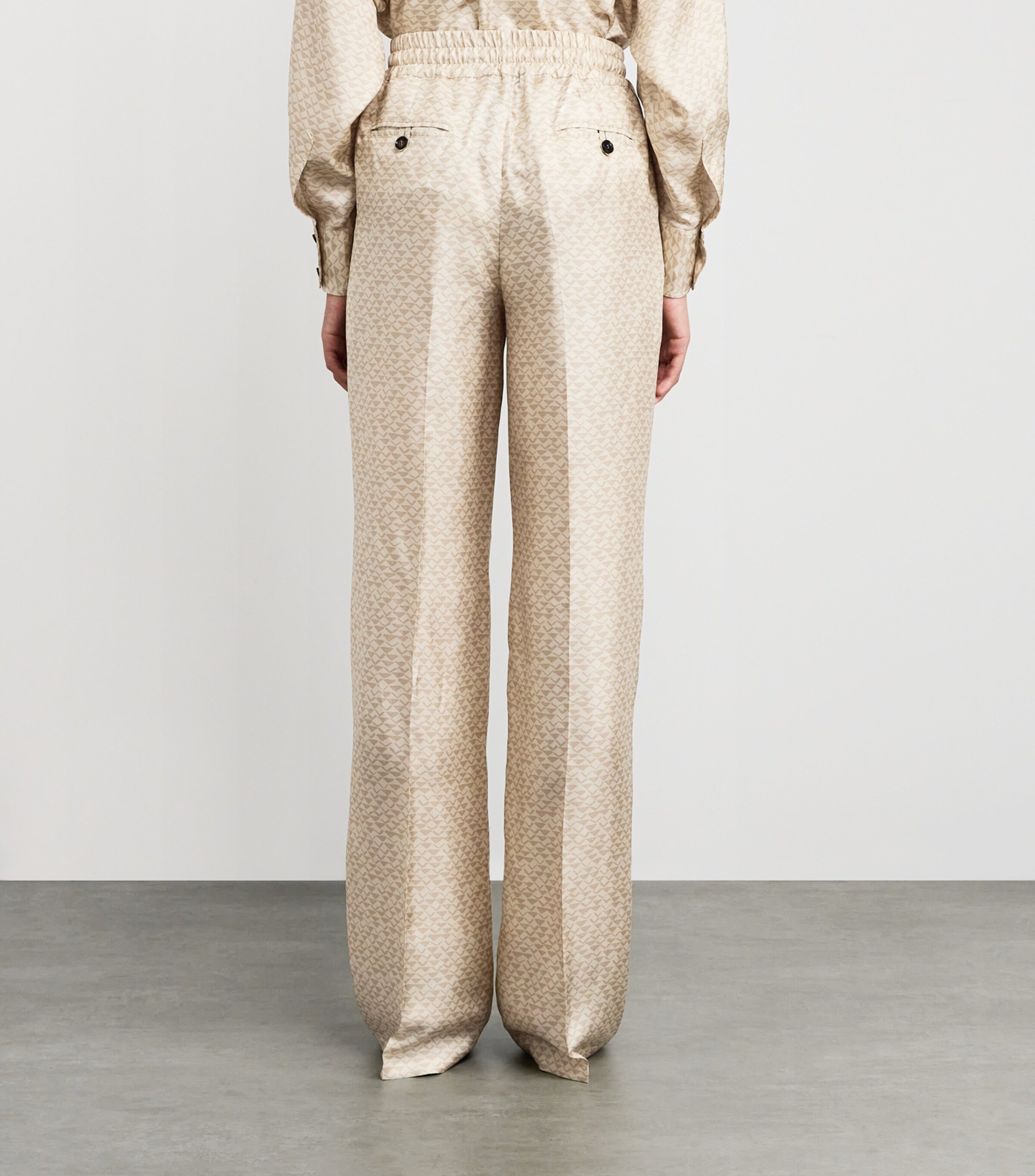 Kiton Womens Silk Printed Wide-Leg Trousers Cream White/beige Image 4