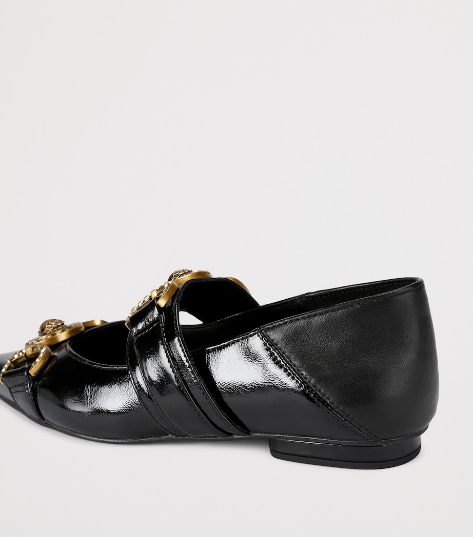 Kurt Geiger London Leather Embellished Mansion Flats Black Image 2