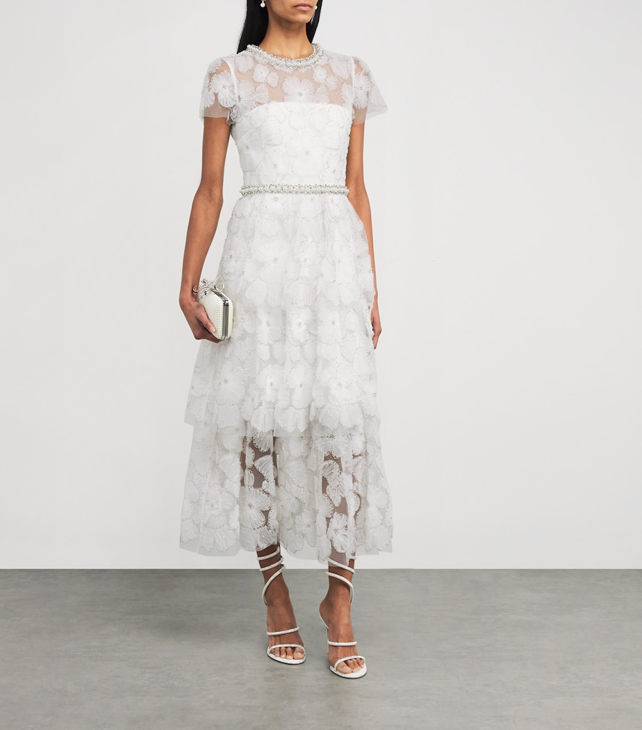 Tulle Embellished Tiered Midi Dress WHITE Image 2