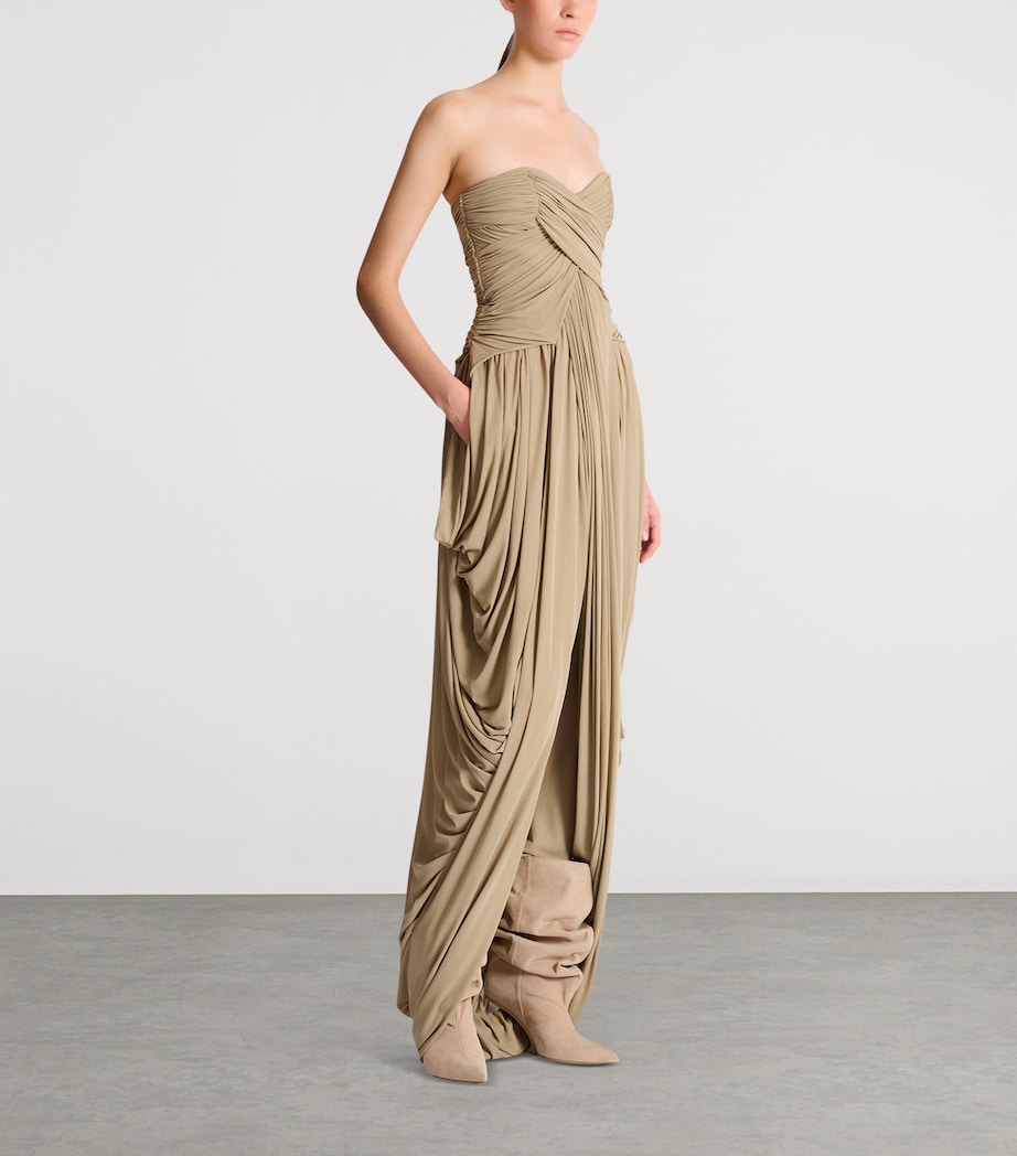 Balmain Womens Draped Strapless Jumpsuit Beige Foncé Image 4