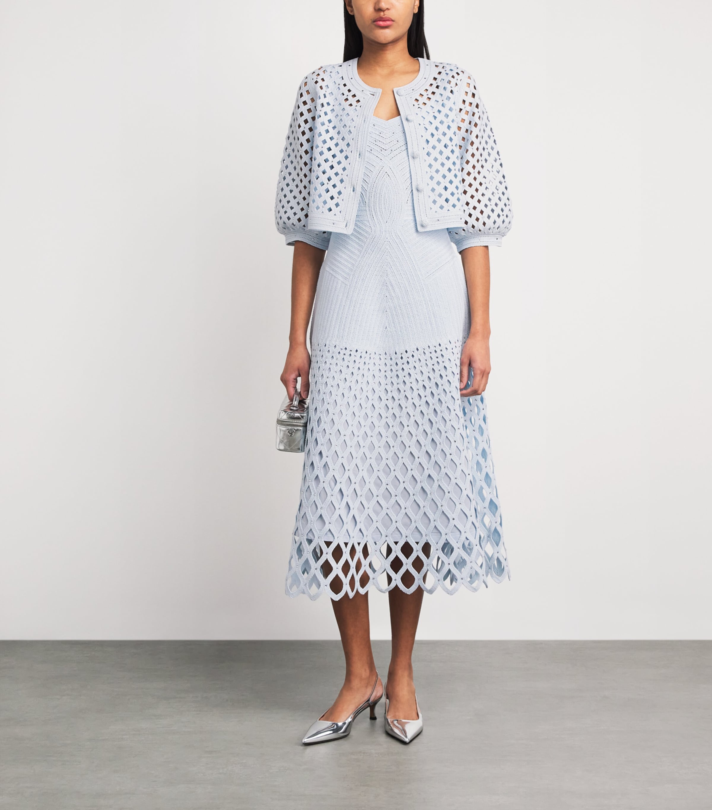 Maje Womens Embellished Crochet Midi Dress Blue Sky Image 2