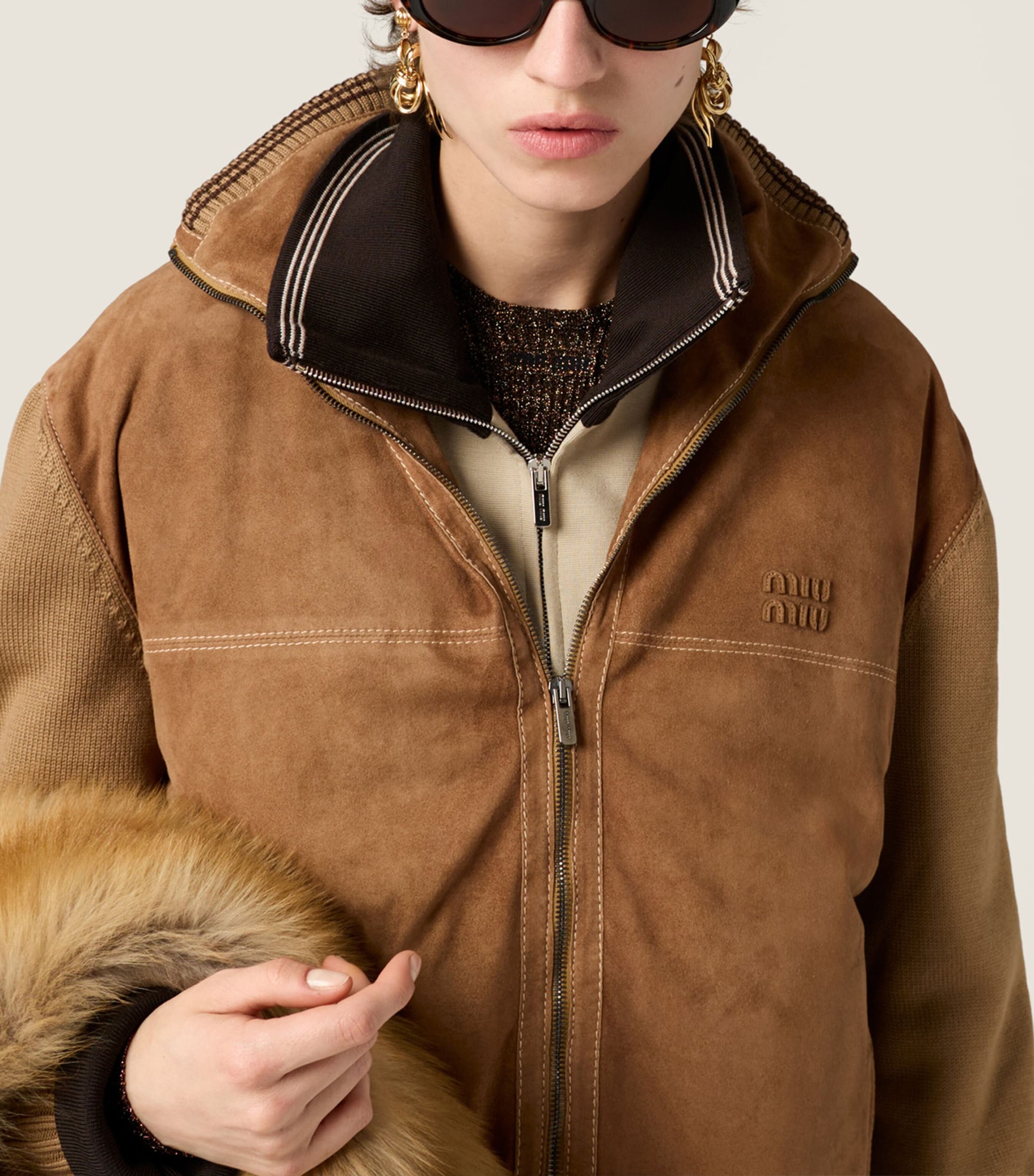 Wool-Leather Zip Cardigan F04V6 Image 4