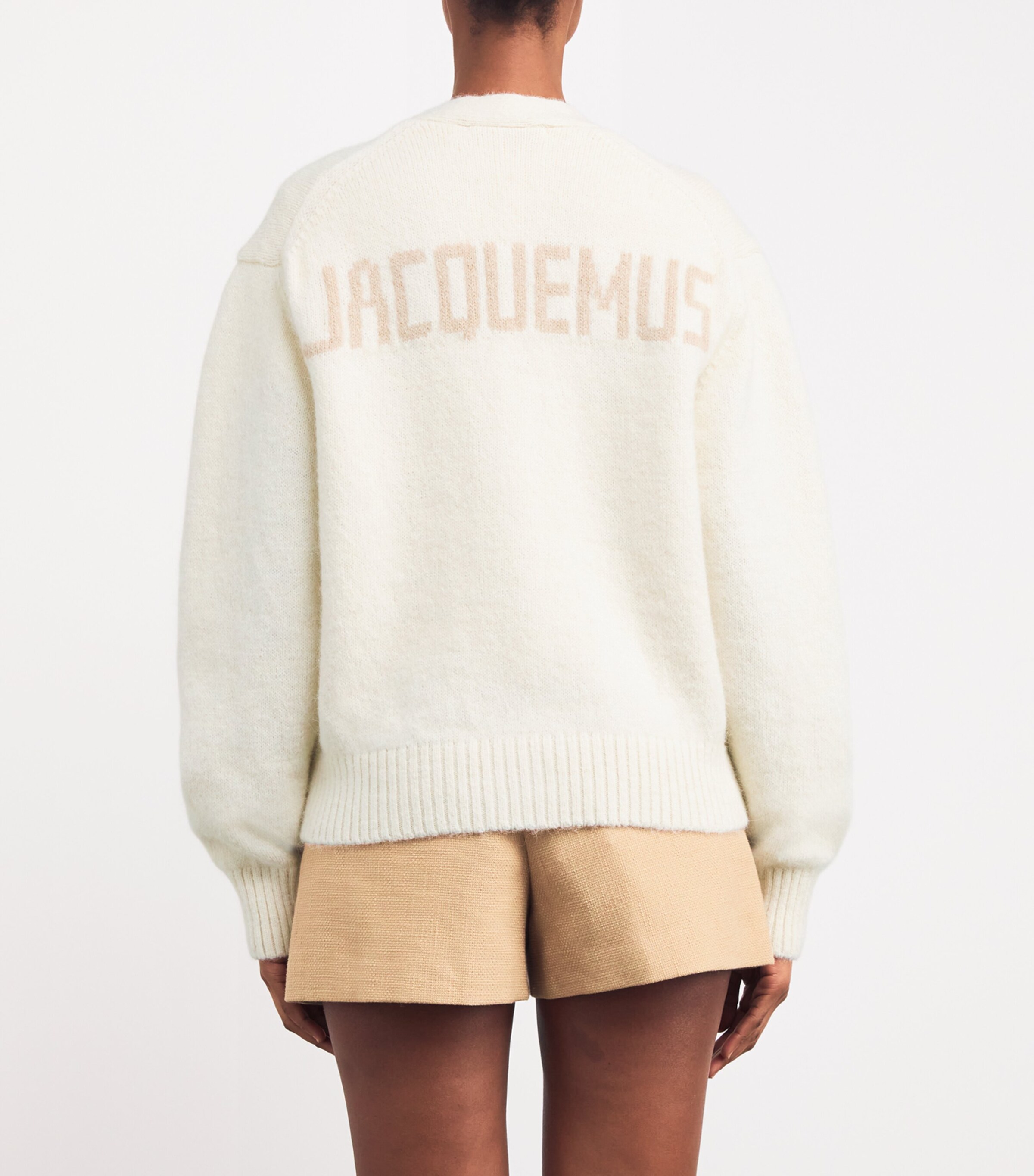 Jacquemus Womens Alpaca-Blend Jacquard Monogram Cardigan Light Beige Image 4