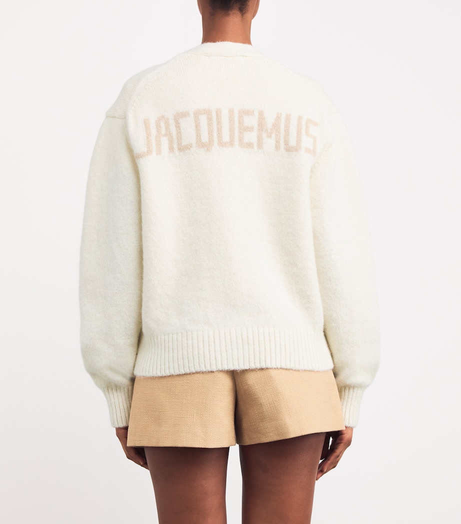 Jacquemus Womens Alpaca-Blend Jacquard Monogram Cardigan Light Beige Image 4