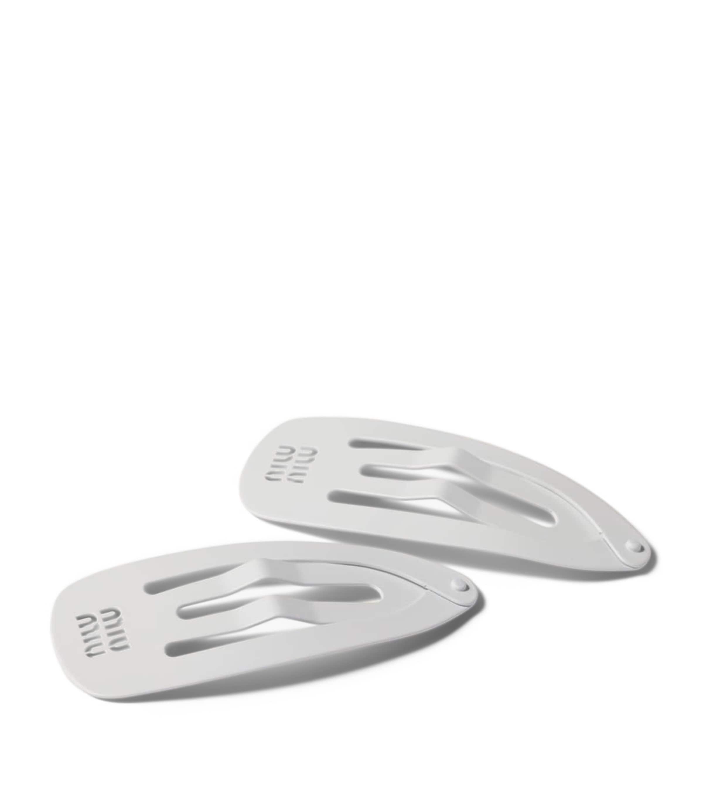 Miu Miu Large Metal Logo Hair Clips (Set of 2) White Image 1