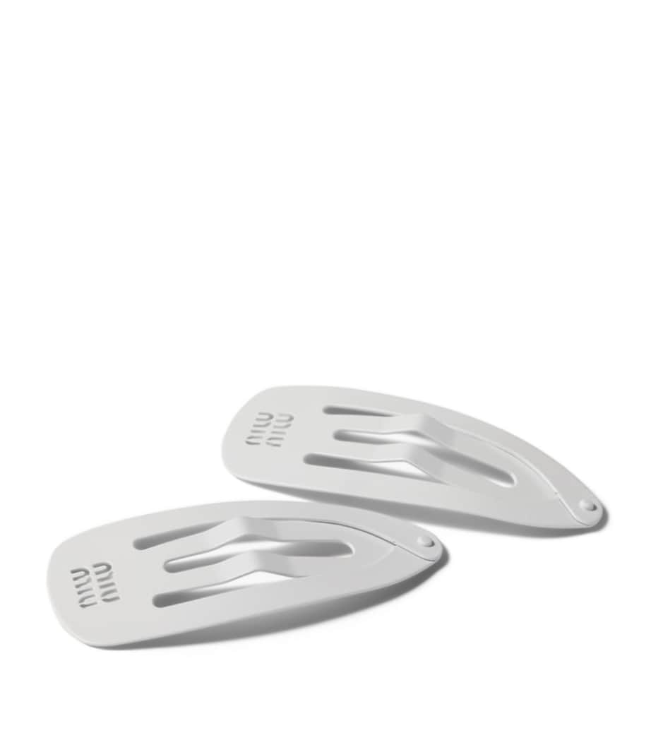 Miu Miu Large Metal Logo Hair Clips (Set of 2) White Image 1