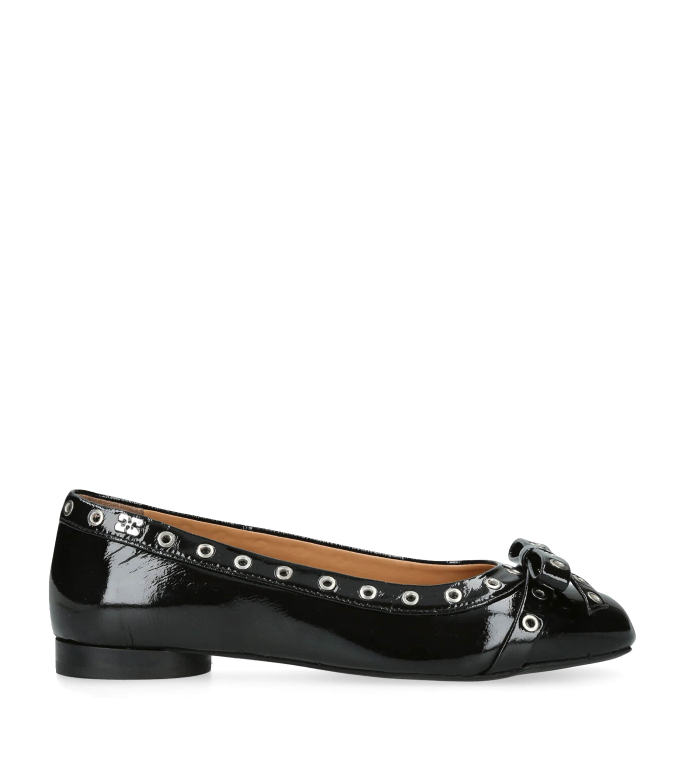 Shop Ganni Eyelet Ballet Flats In Black