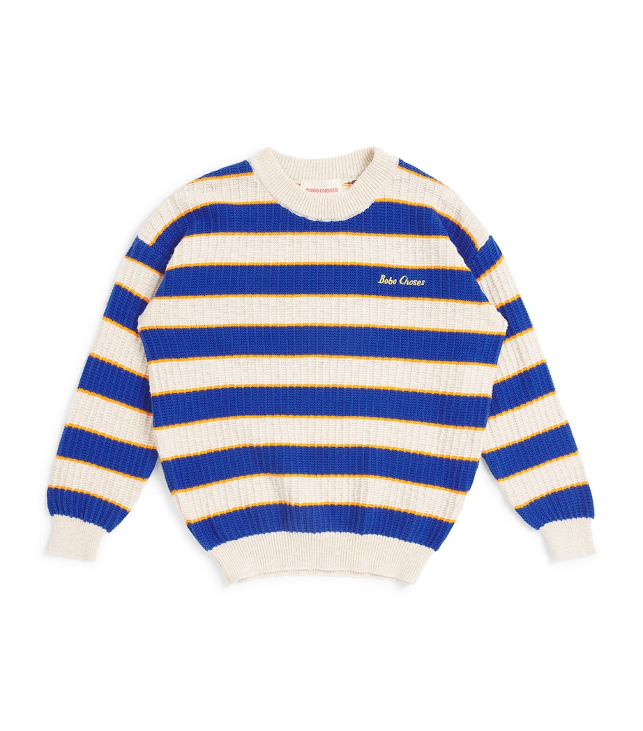 Cotton Stripe Logo Sweater (6-7 Years) BLUE Image 1