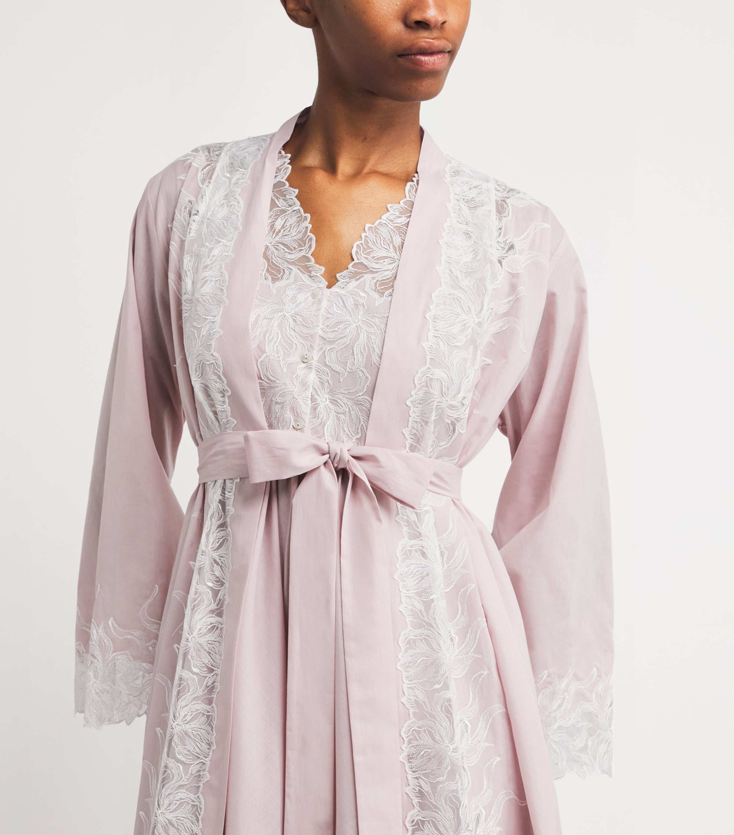 Cotton Lace-Trim Lilane Robe (XS/S) POWDER Image 4