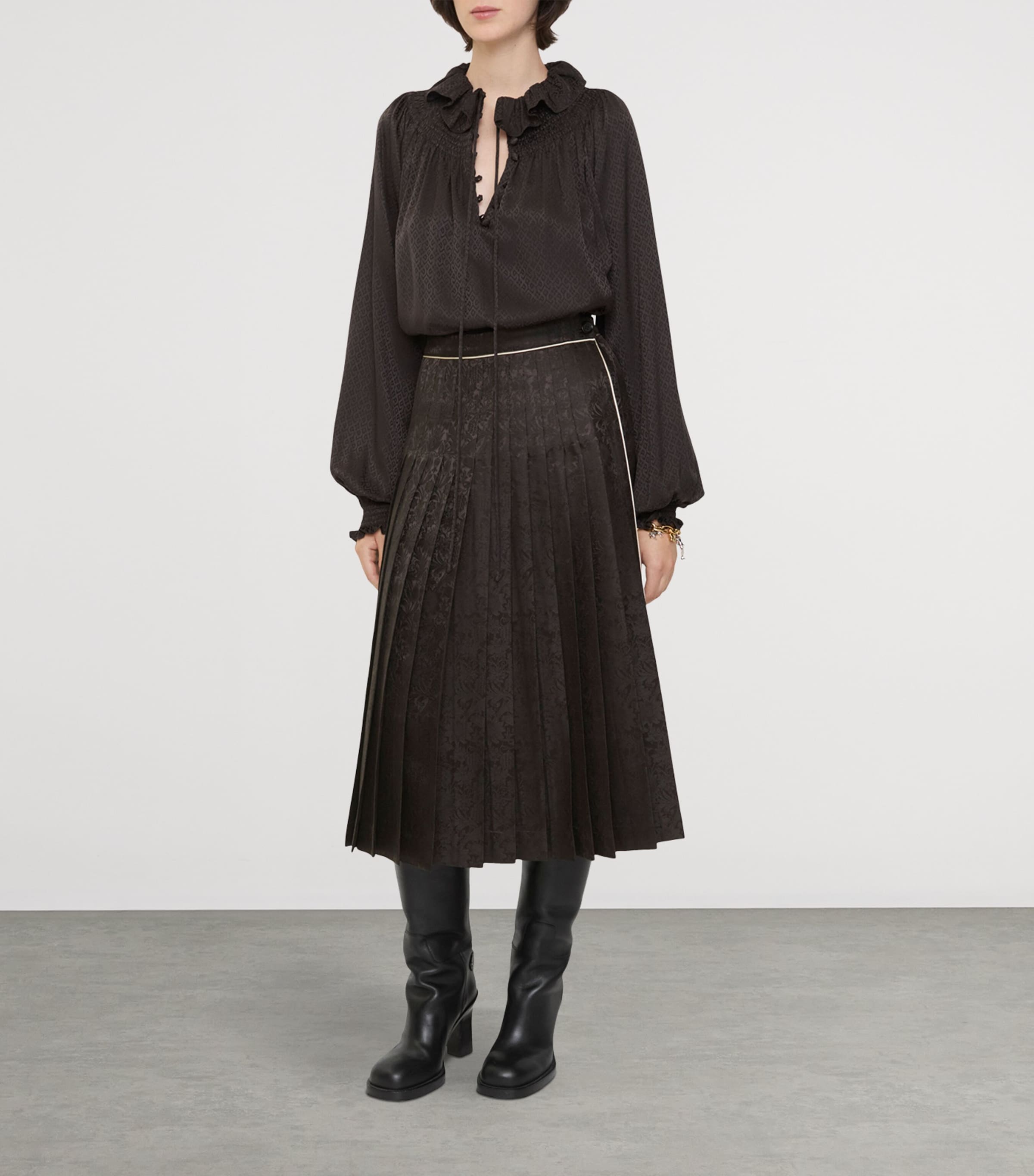 Silk Sunflower Pleated Midi Skirt HAWK BROWN IP PAT Image 2