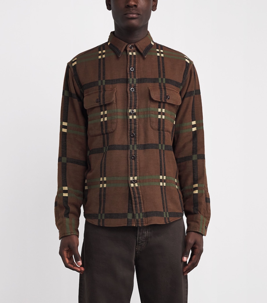 Cotton Flannel Utility Shirt GREEN Image 3