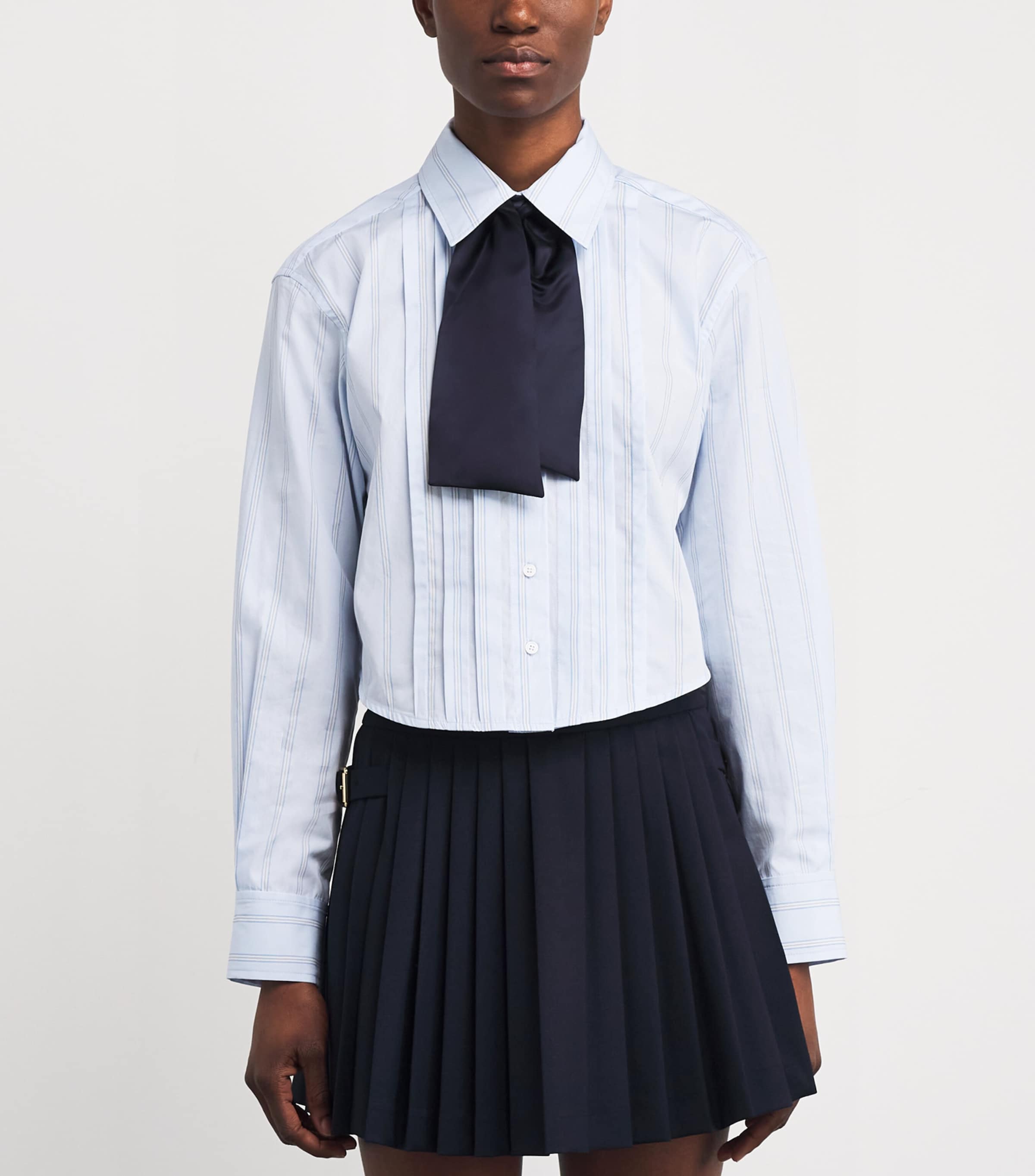 Cotton Tie Neck Shirt SKY BLUE Image 3