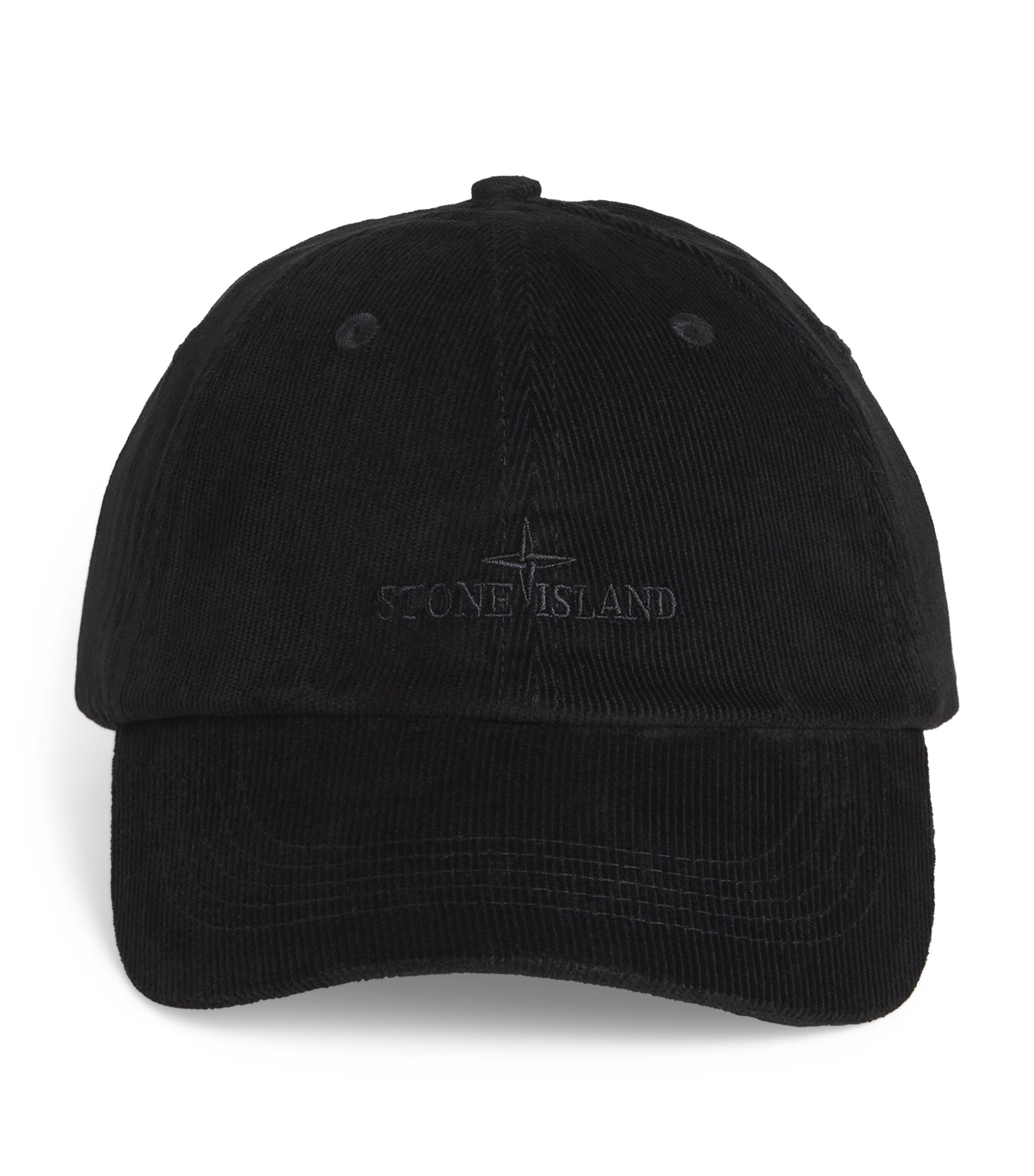 Stone Island Corduroy Logo Baseball Cap In Black
