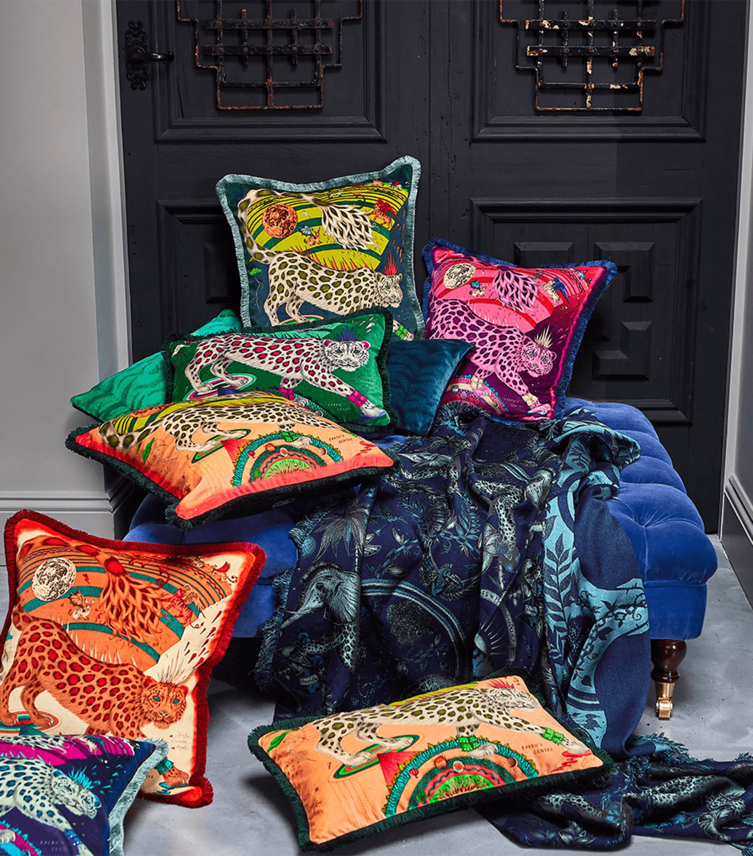 Velvet Snow Leopard Cushion (46cm x 46cm) FOREST Image 2