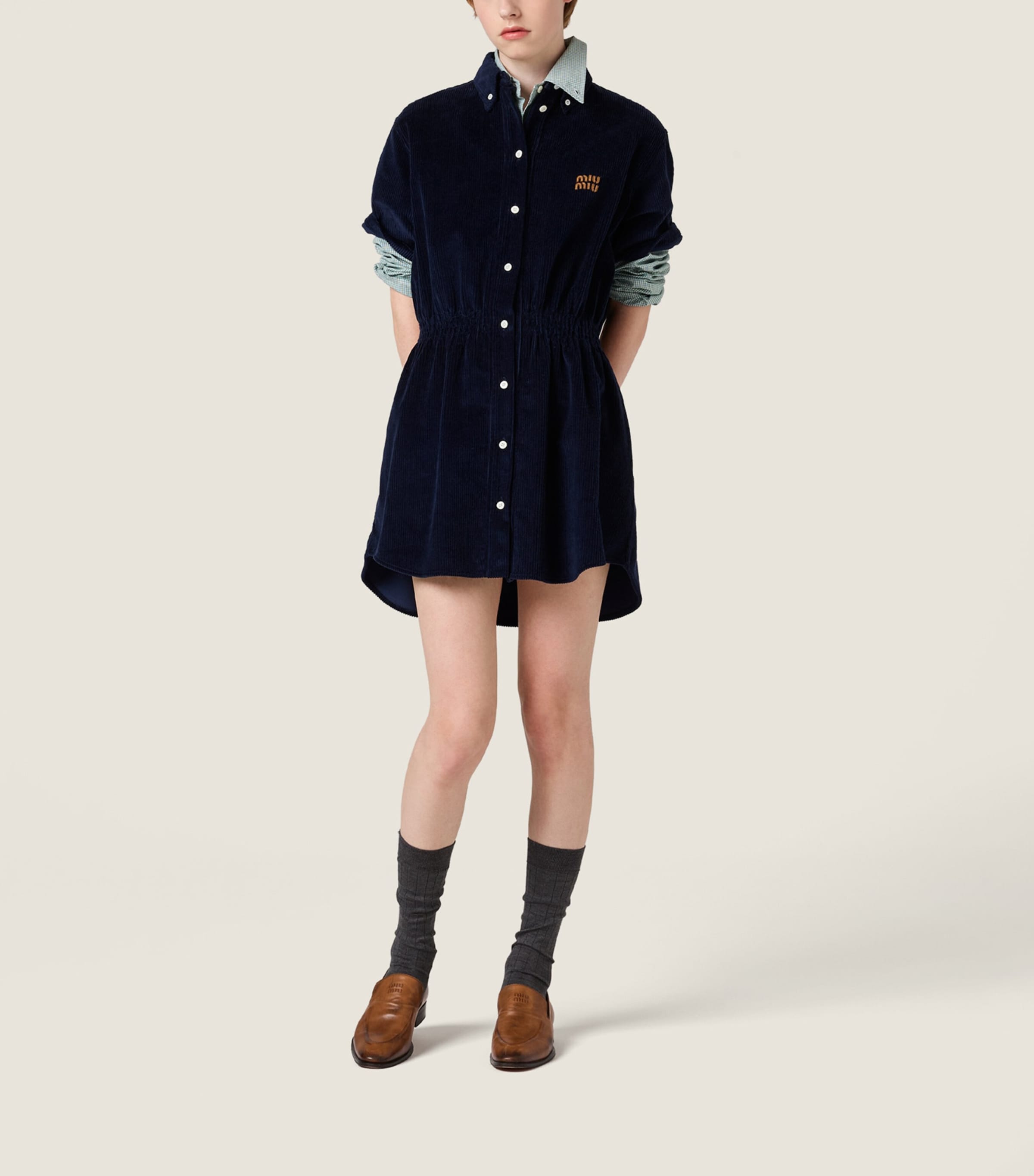 Miu Miu Womens Corduroy Mini Shirt Dress Image 2