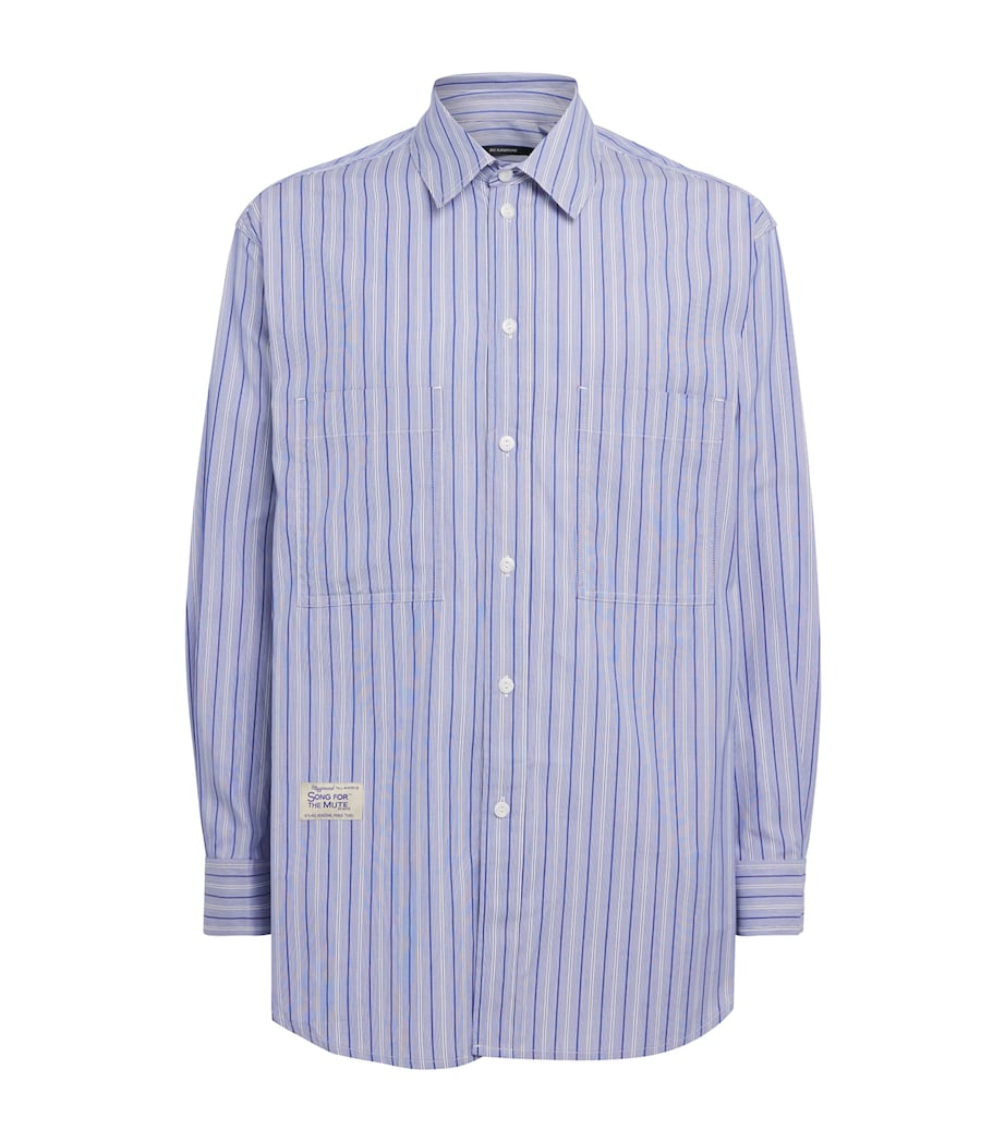 Song For The Mute Mens Cotton Pleated Shirt Light Blue Stripe Image 1