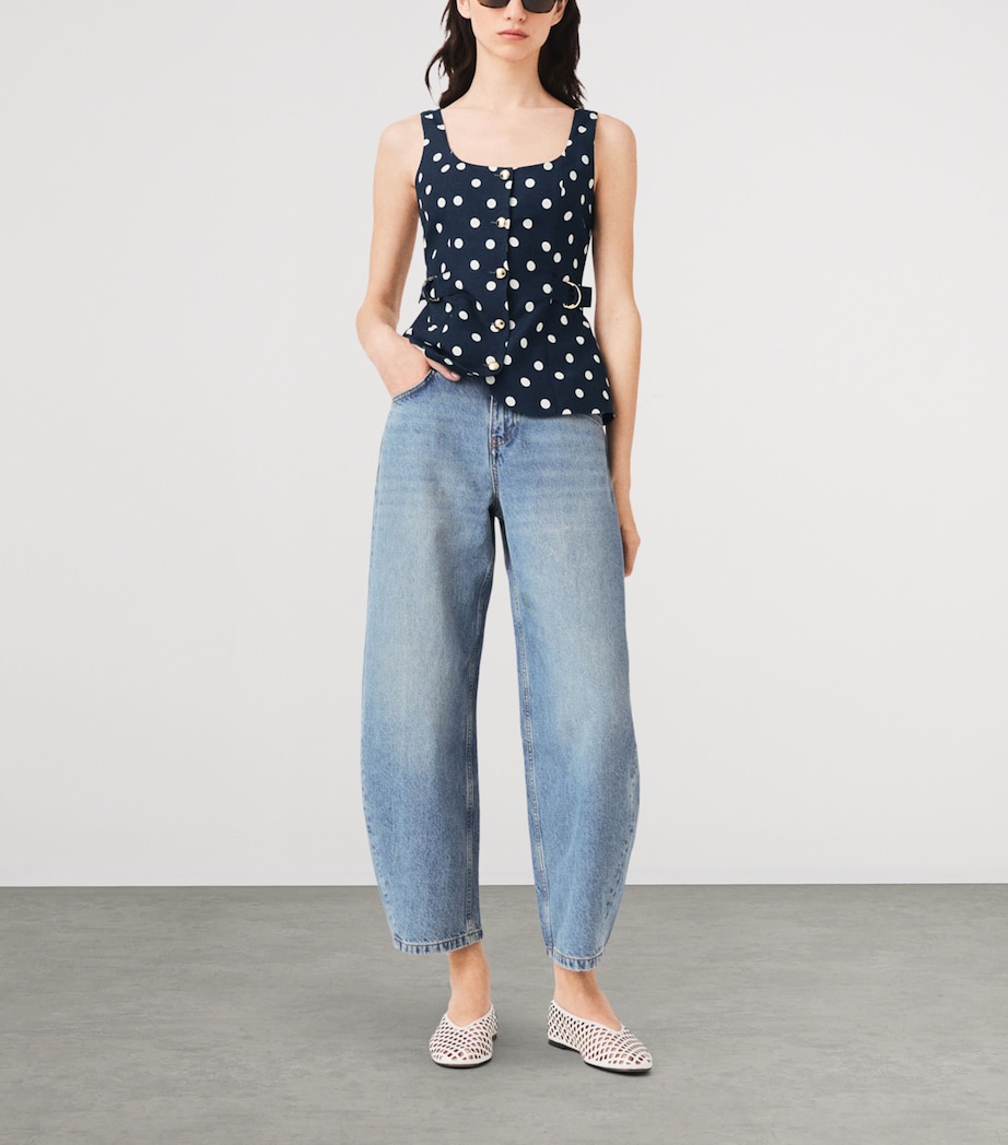 Maje Womens Linen-Blend Polka-Dot Waistcoat Navy Dots Print Image 2