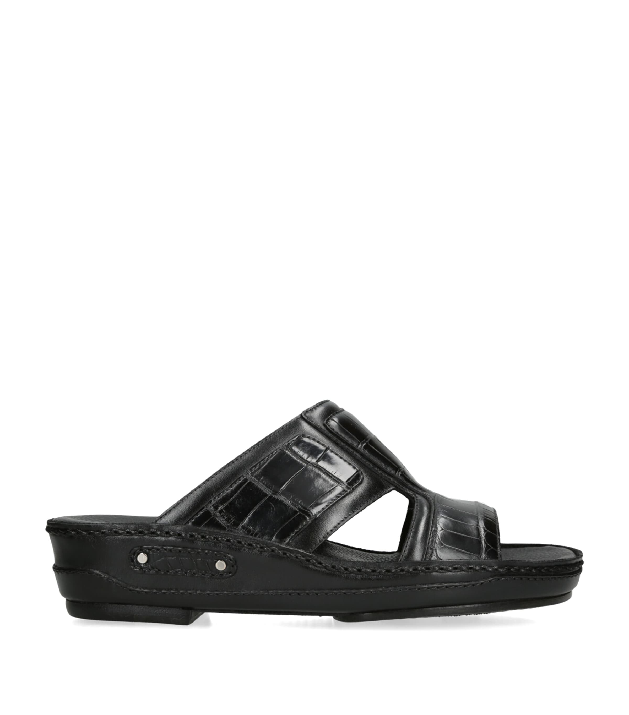 Brotini Alligator Leather Anticato Sandals In Black