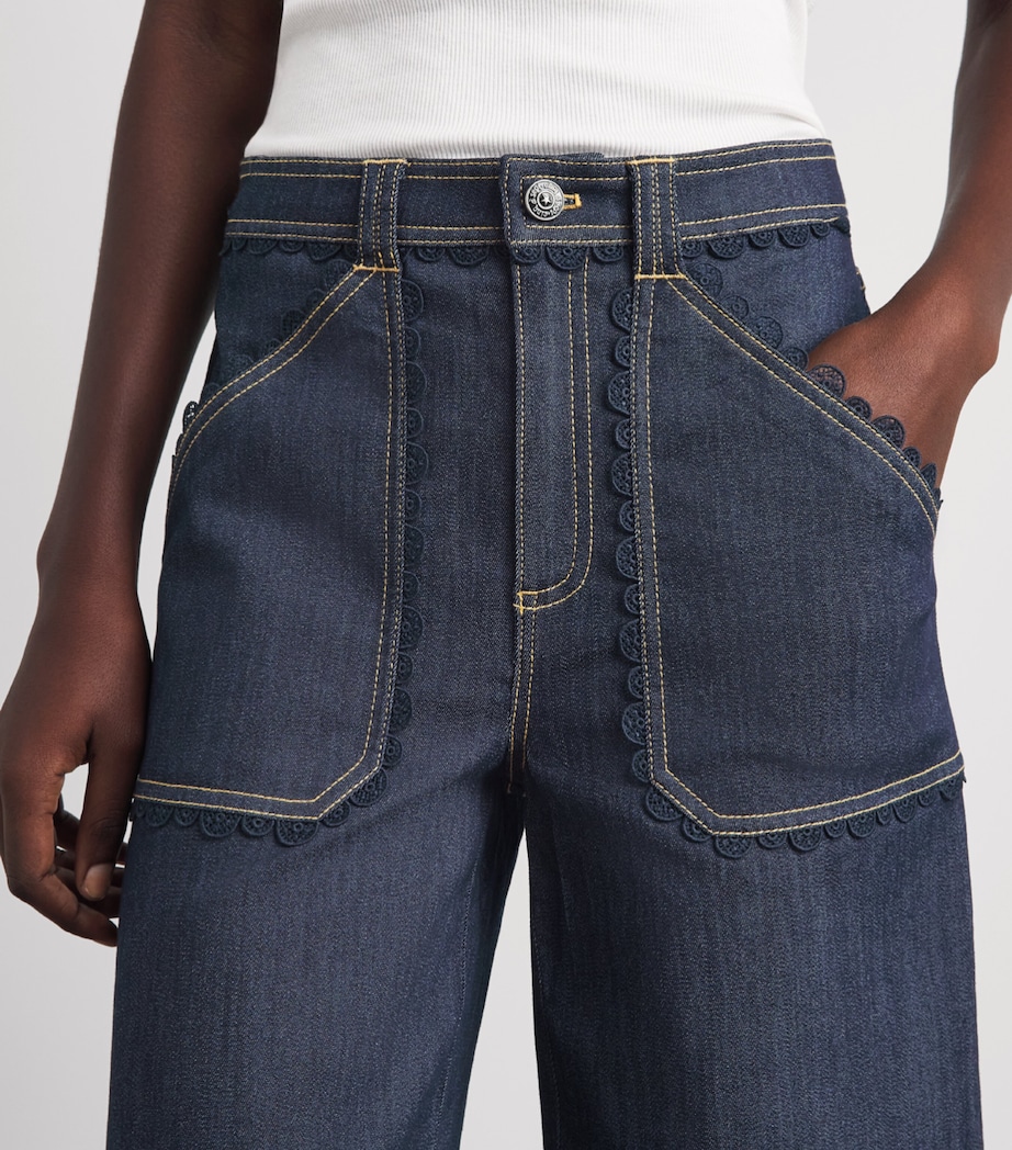 Cinq A Sept Womens Guipure Lace-Trim Benji Jeans Indigo Image 3