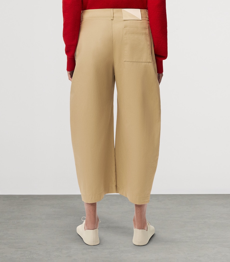LOEWE Womens Cotton Utility Cropped Trousers Beige Image 4