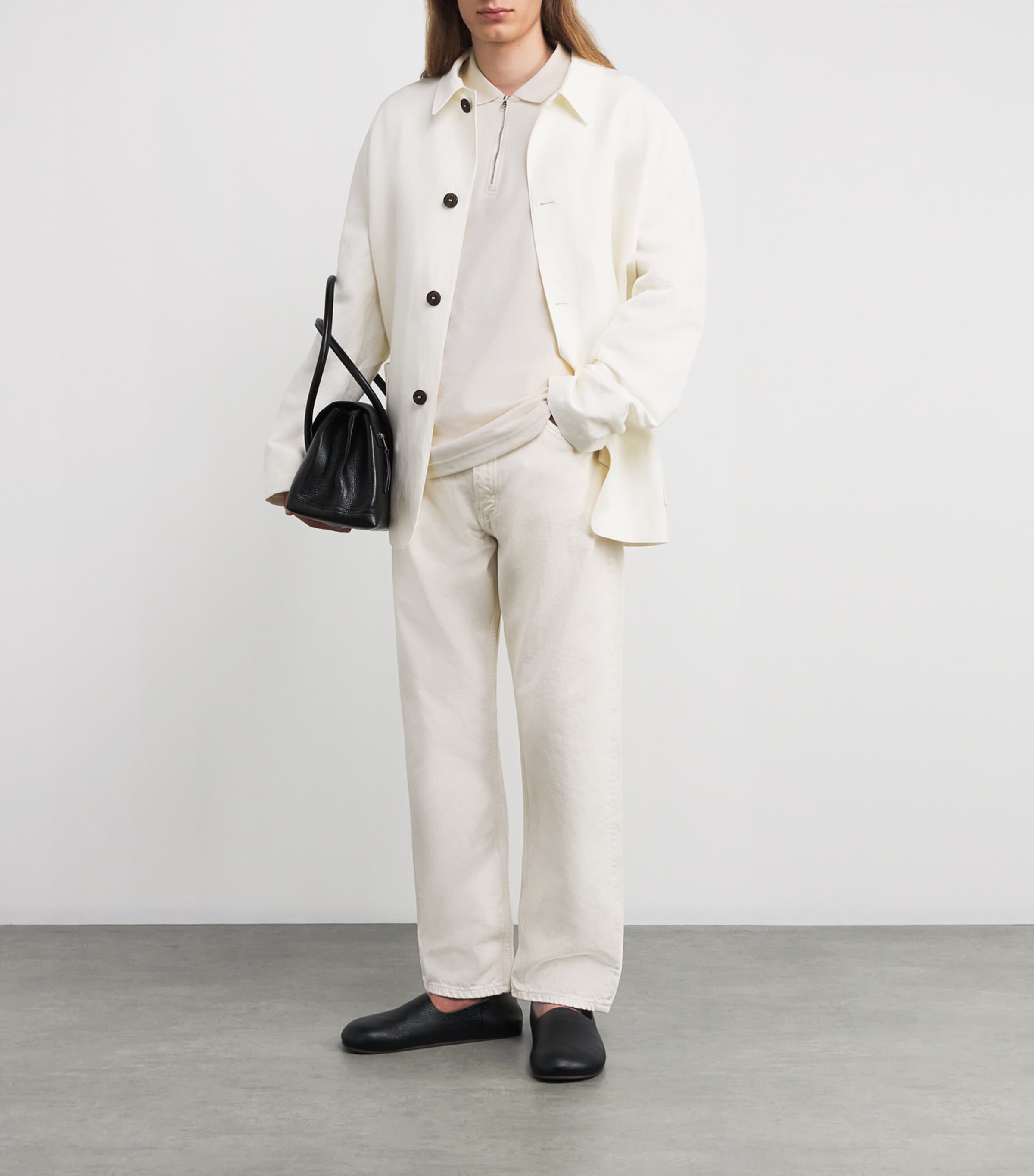 Samsøe Samsøe Mens Organic Cotton Zip-Up Polo Shirt Clr Cream Image 2