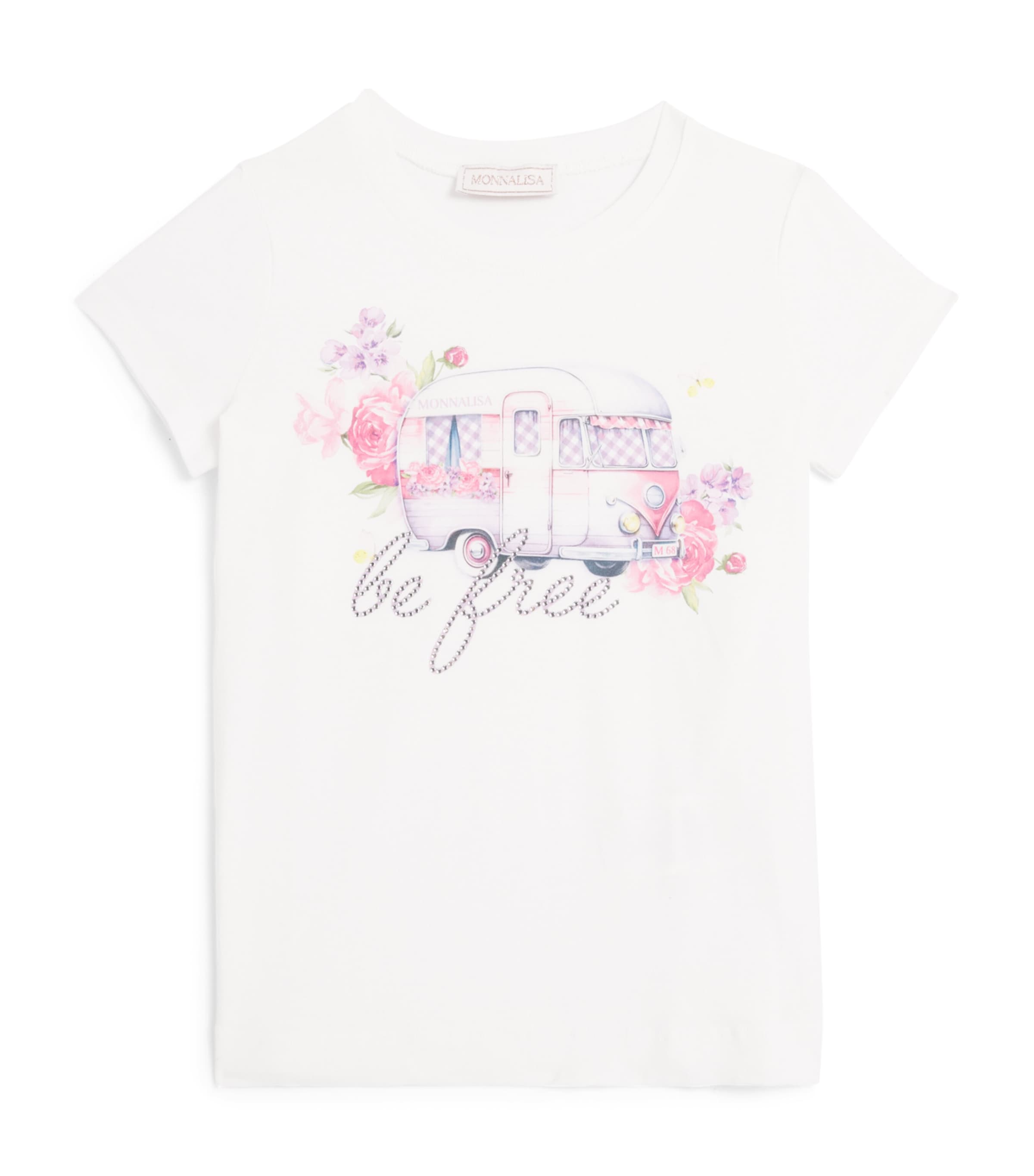 Monnalisa Stretch-Cotton Camper T-Shirt (2-12 Years) Optical White Image 1
