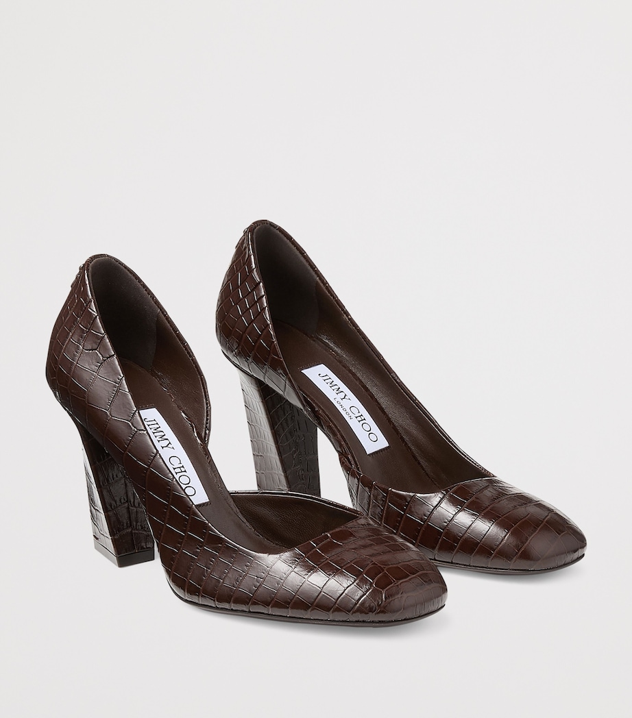 Farren 85 Leather Croc-Embossed Pumps CHOCOLATE Image 5