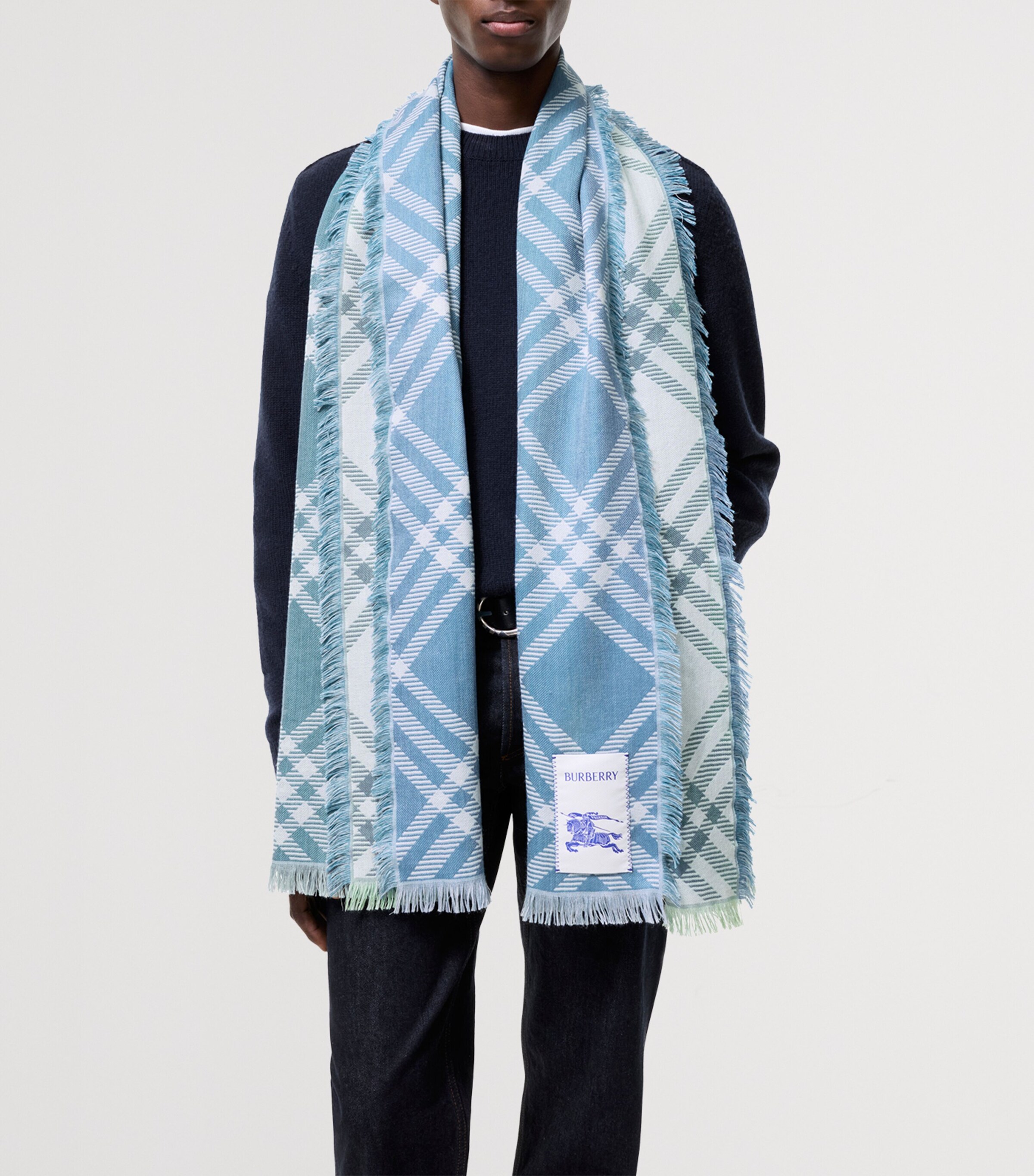 Burberry Wool-Silk Gradient Check Scarf Racquet Green Image 6
