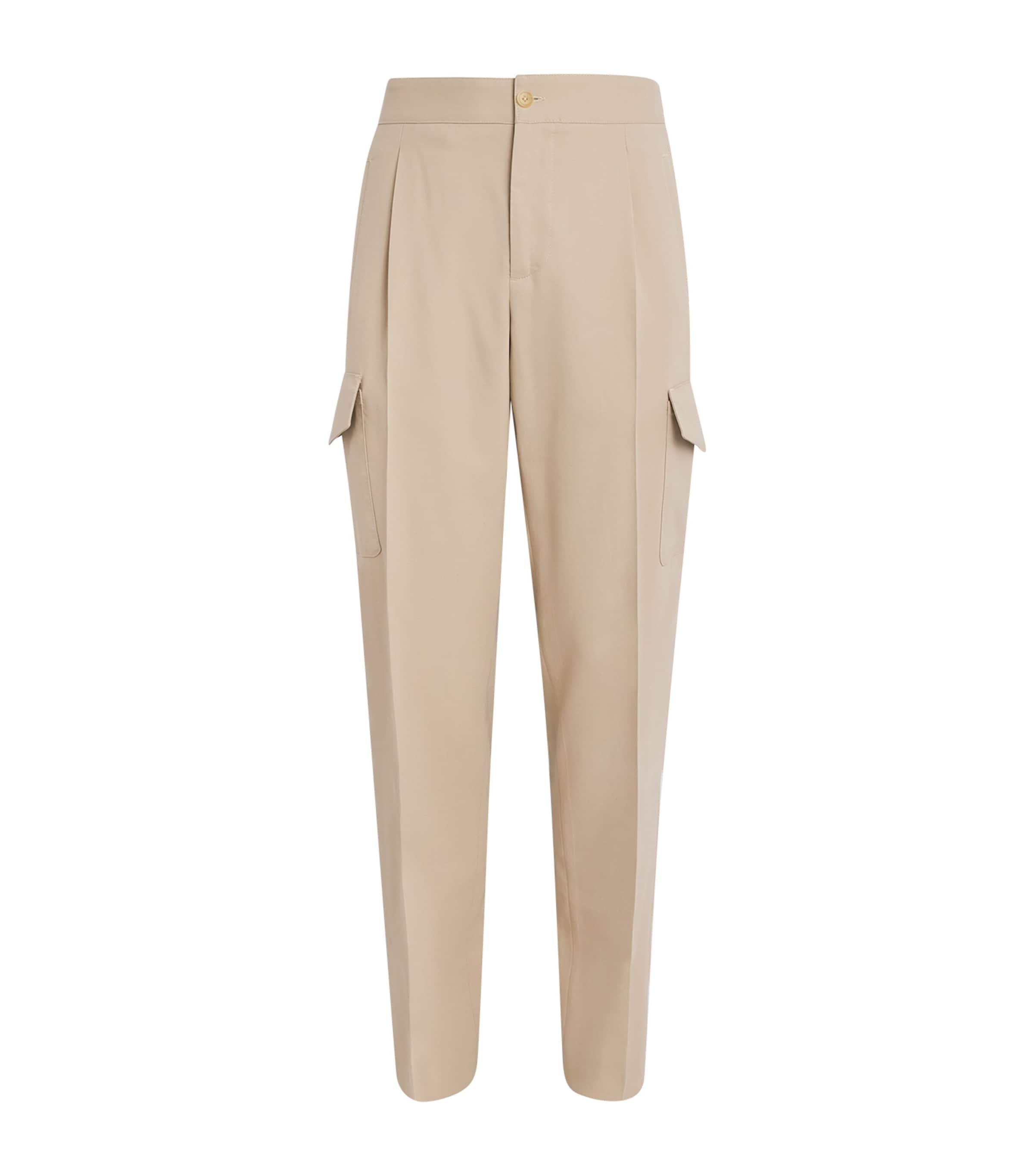 Isaia Cotton-silk Pleated Cargo Trousers In Neutral