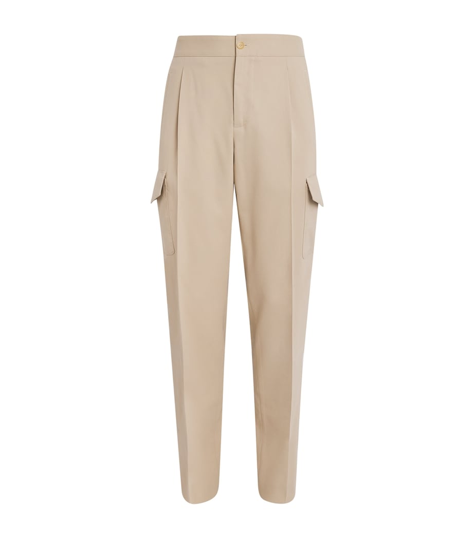 Isaia Mens Cotton-Silk Pleated Cargo Trousers Image 1