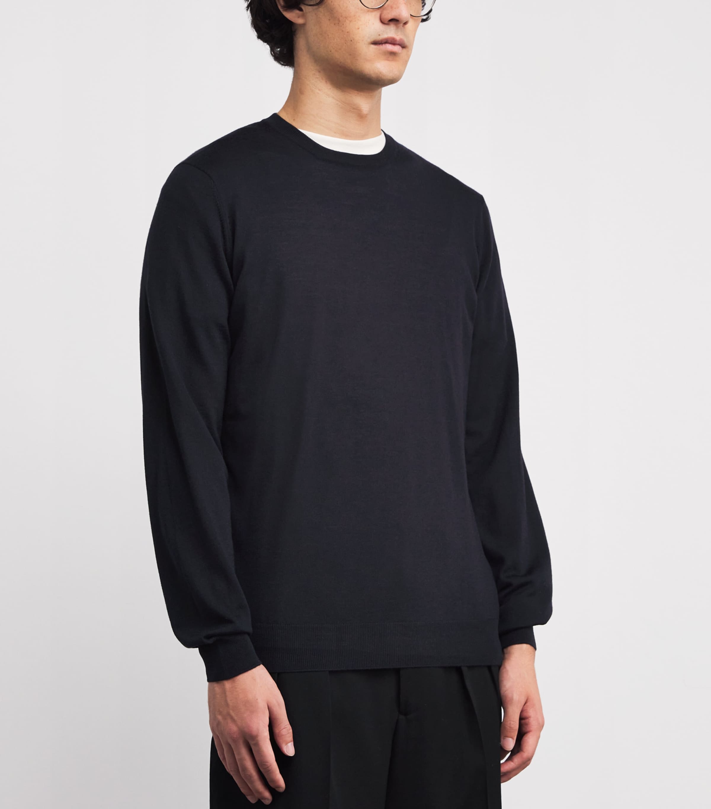 Virgin Wool Crew-Neck Sweater 850-NAVY Image 3