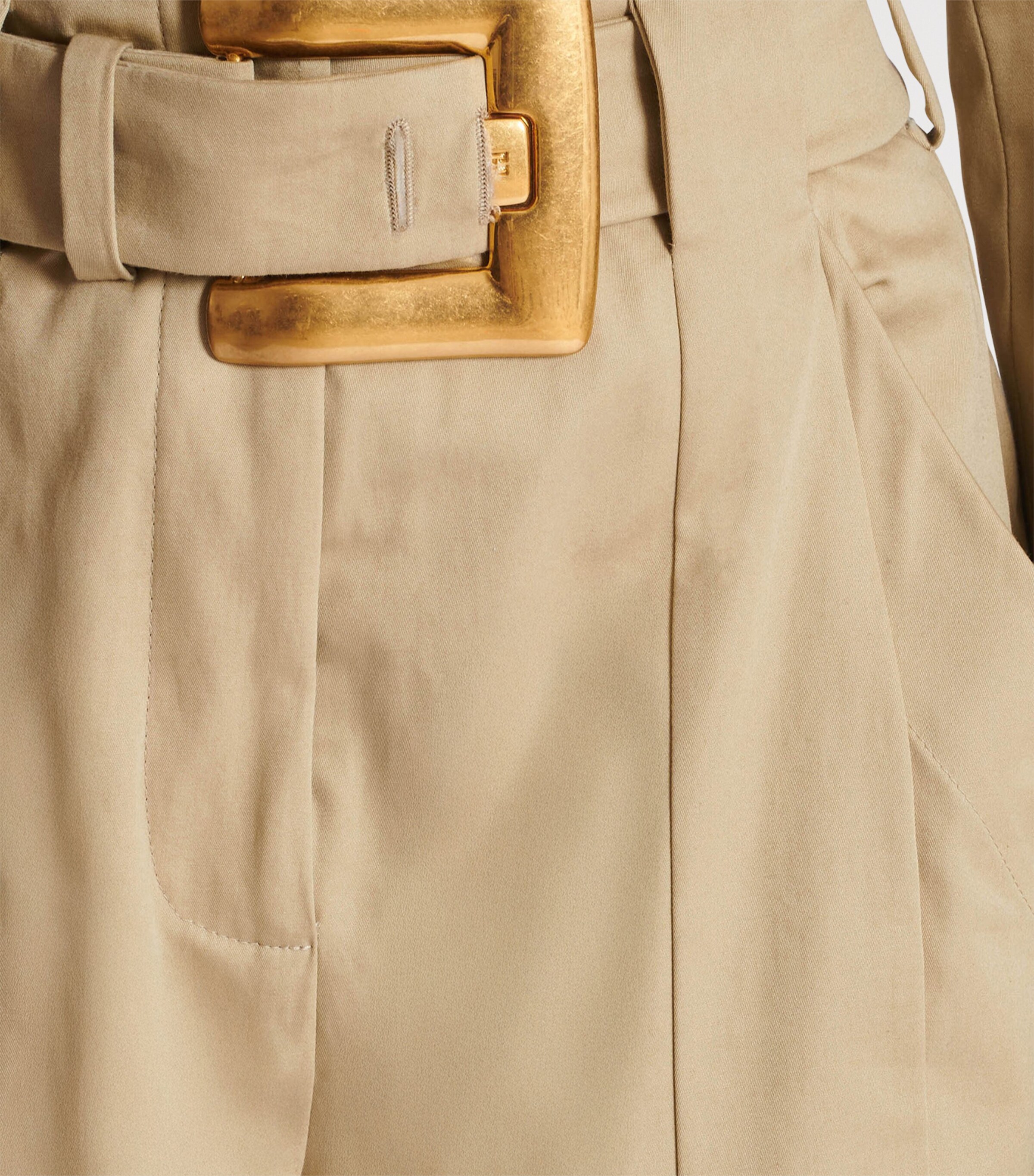 Balmain Womens Cotton Gabardine Belted Shorts Sable Image 7