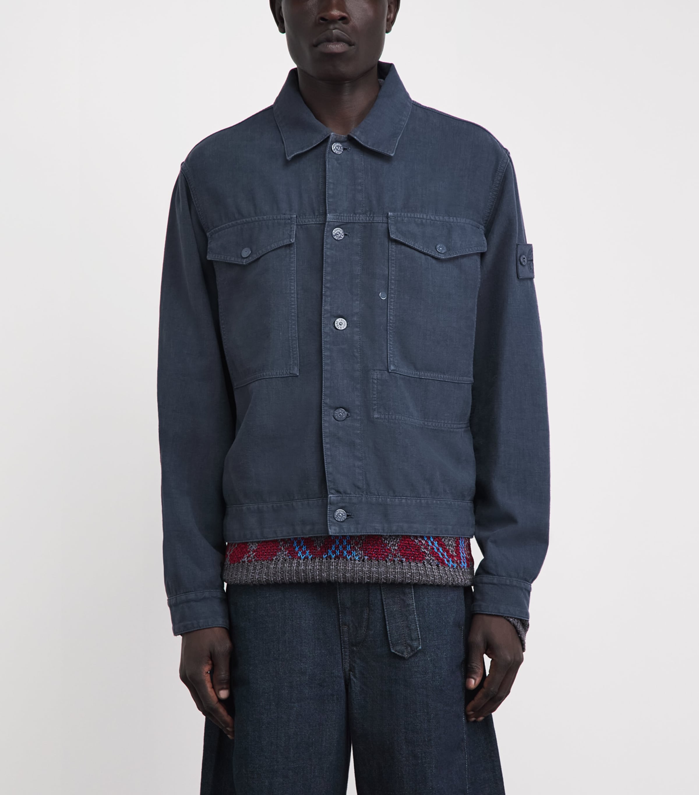 Stone Island Mens Linen-Blend Ghost Coach Jacket Image 4