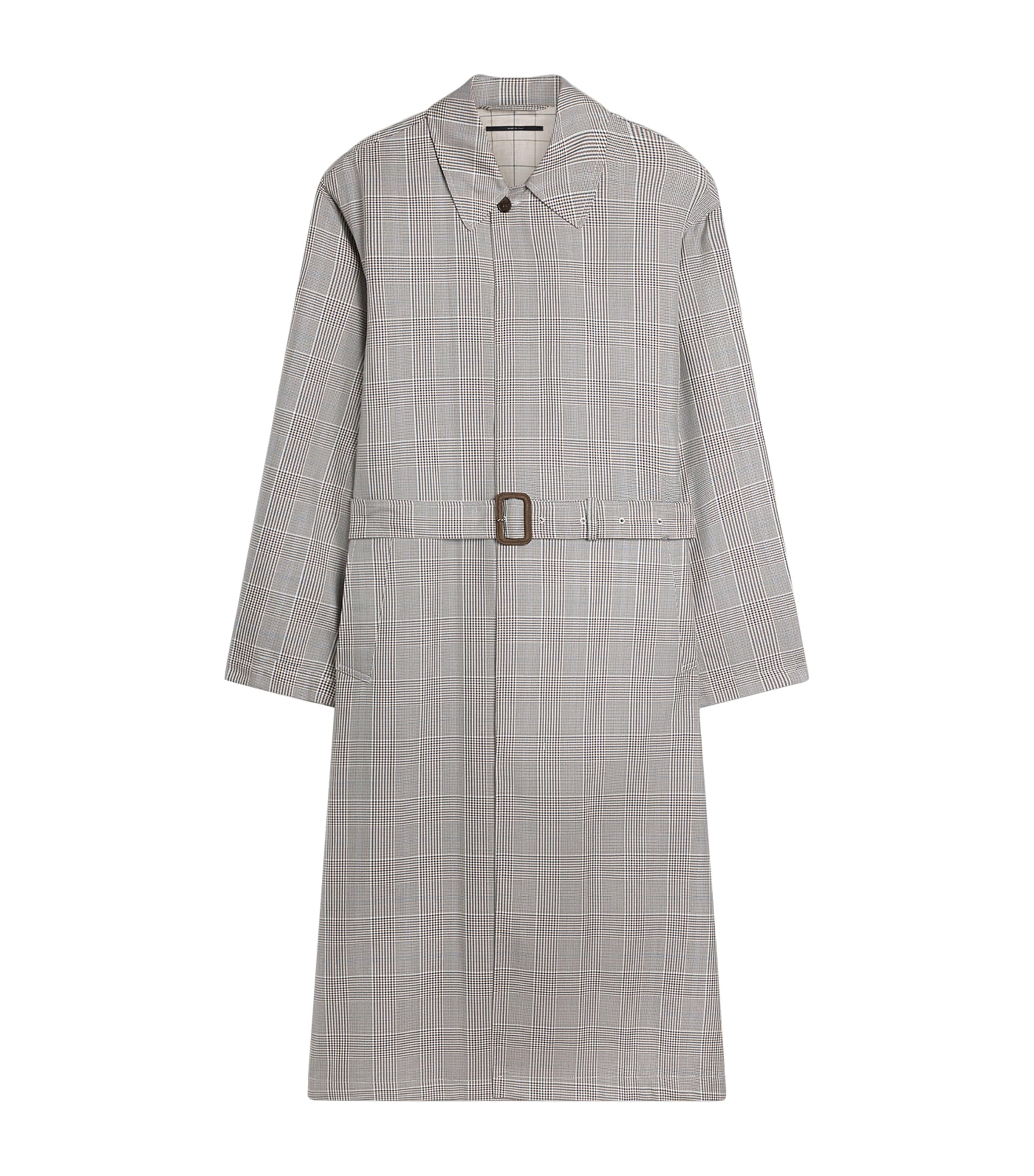 Dunhill Mens Cotton-Silk Glen Check Car Coat Khaki Image 1