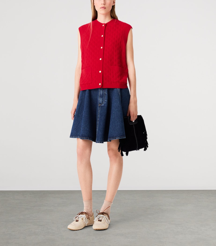 Maje Womens Wool-Cashmere Knitted Sweater Vest Red Image 2