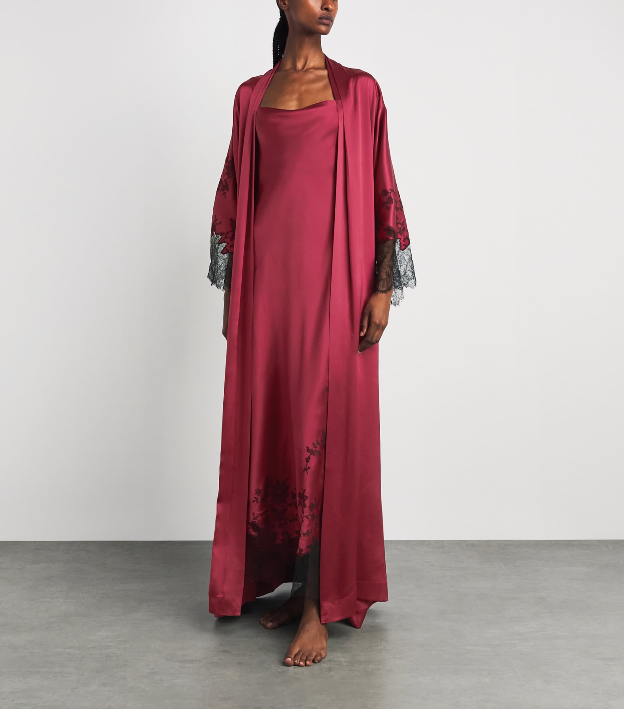Carine Gilson Womens Silk Long Hanae Robe Rubis Red Image 2