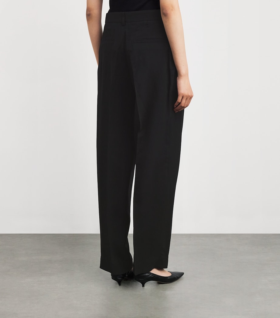 Double-Pleat Straight Trousers 001 BLACK Image 4