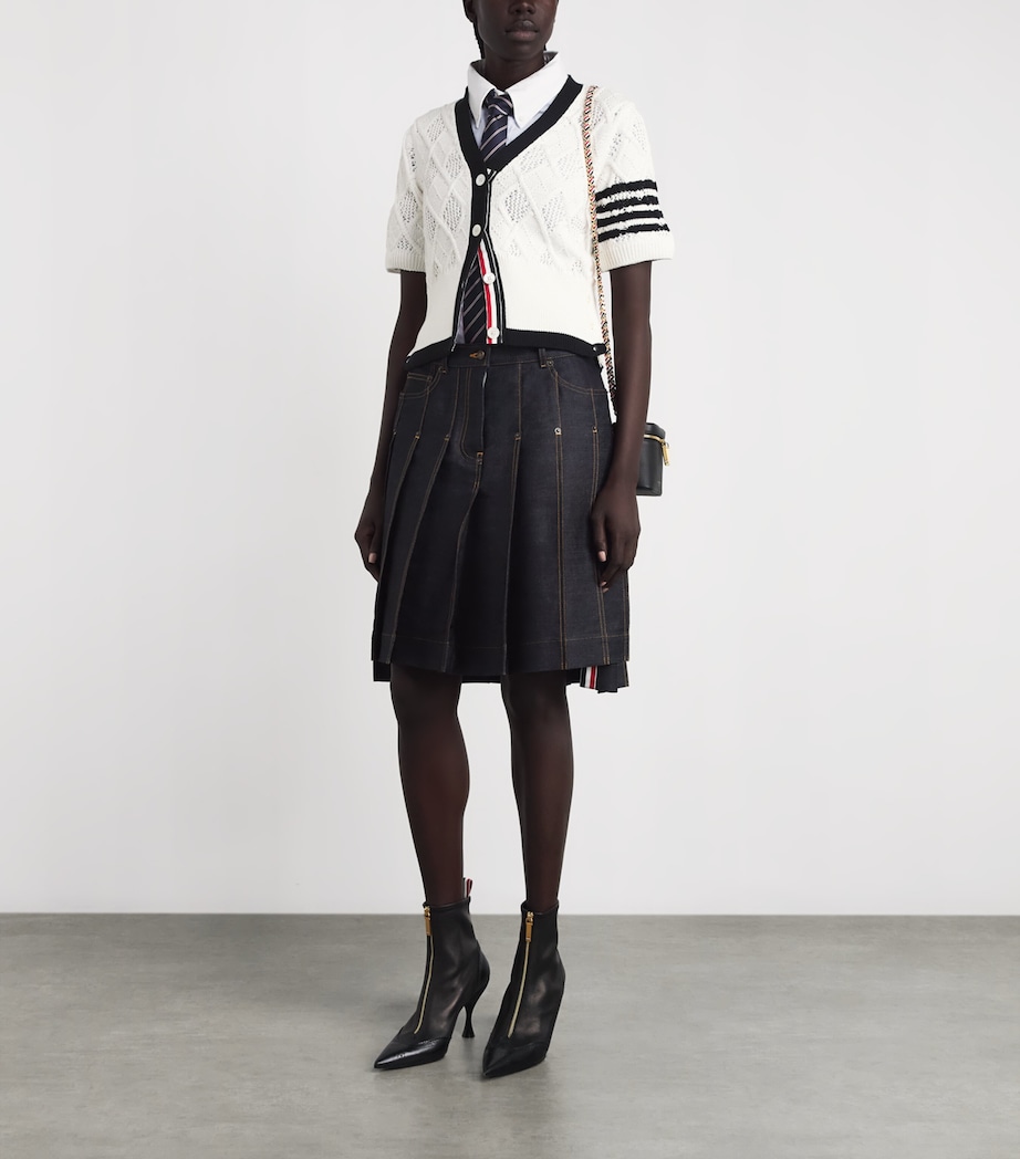 Thom Browne Womens Argyle Pointelle Knit Cardigan White Image 2