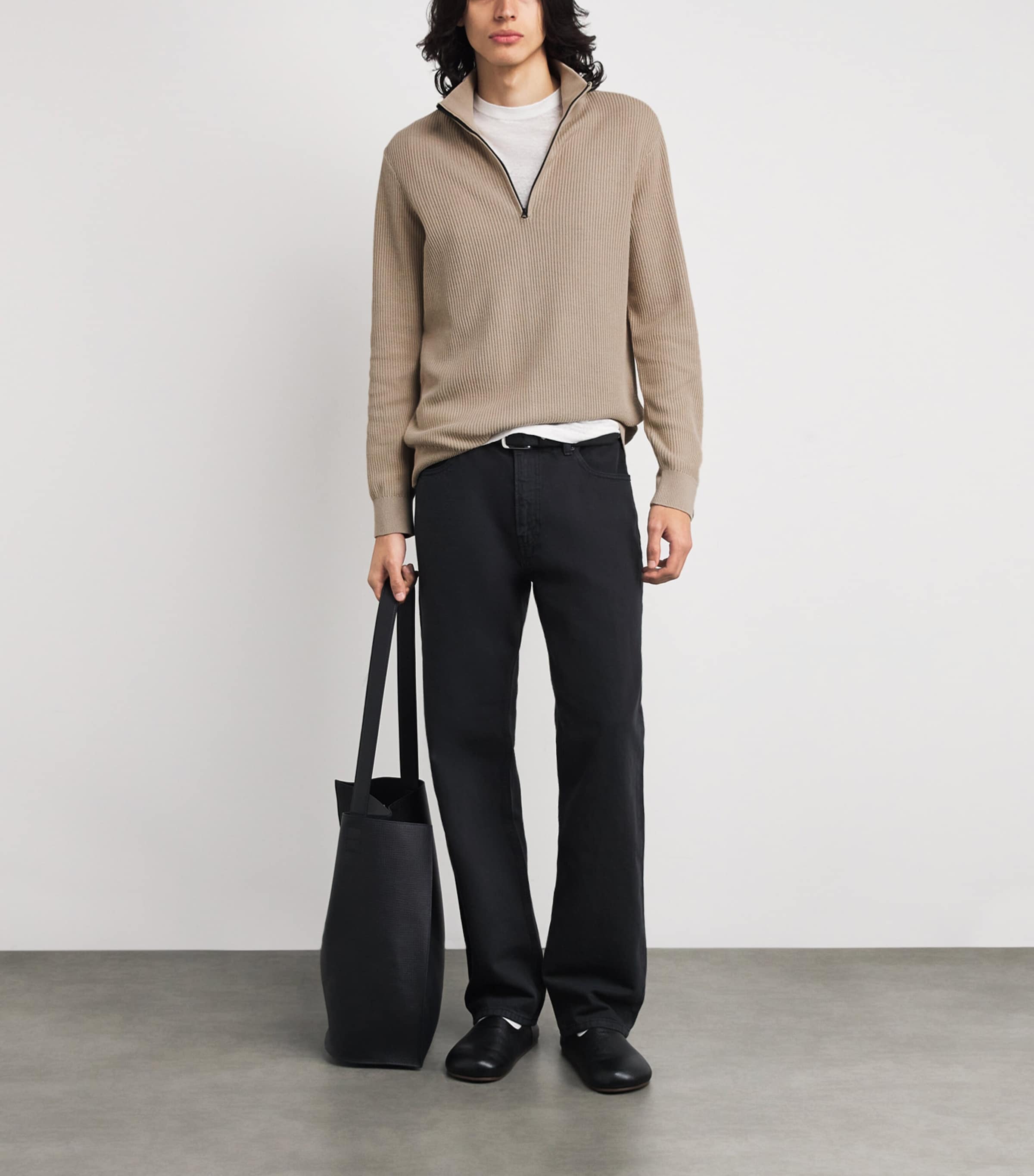 Rag & Bone Mens Knitted Quarter-Zip Sweater Taupe Image 2