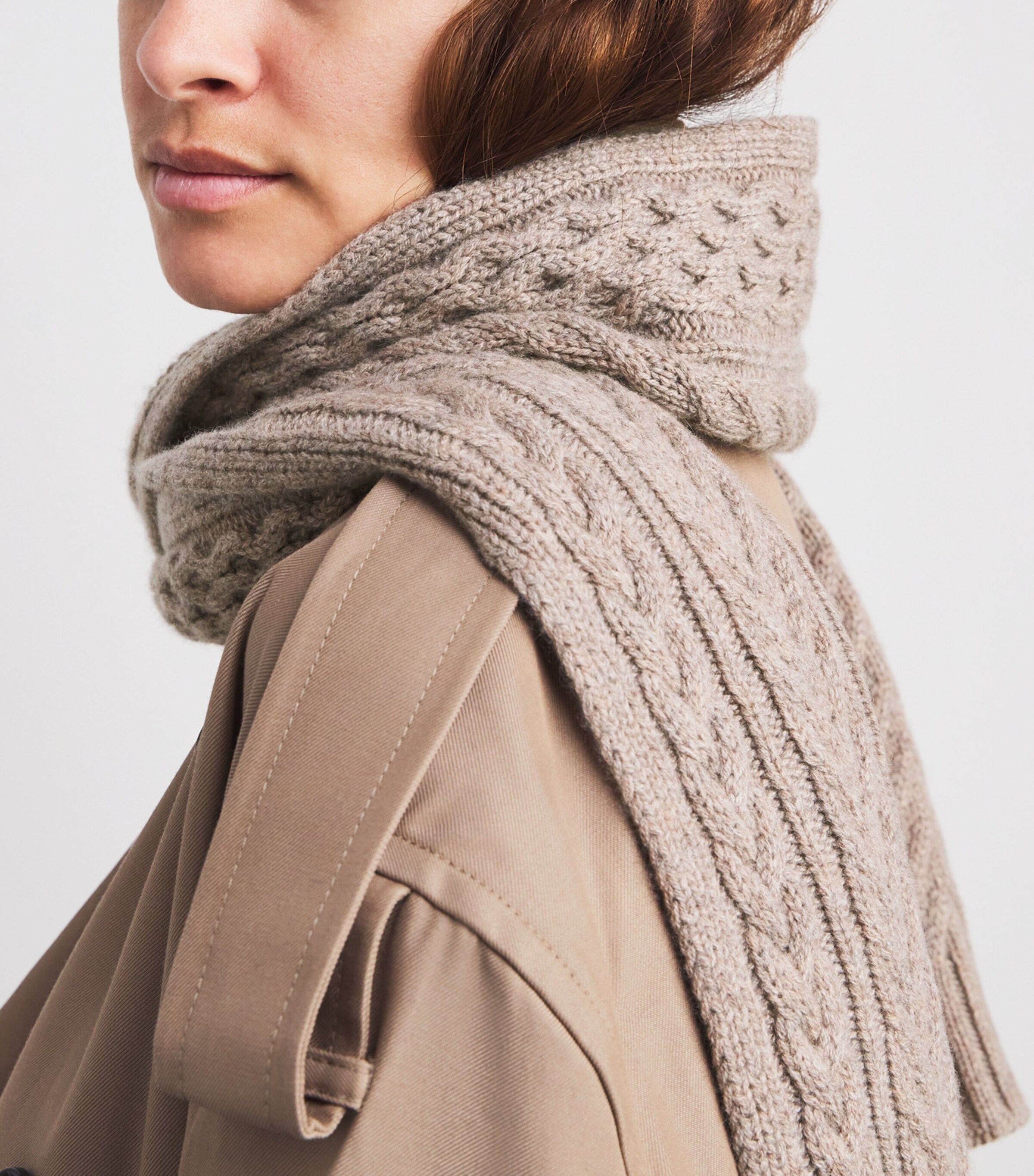 Johnstons Of Elgin Brown Cashmere Aran Cable Knit Scarf | Harrods US