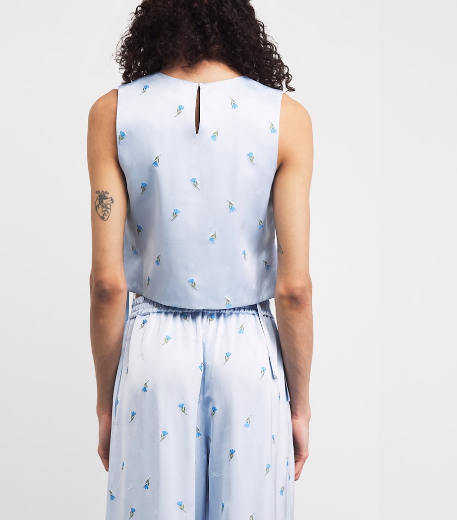 Claudie Pierlot Womens Satin Floral Side-Tie Blouse Sky Image 5