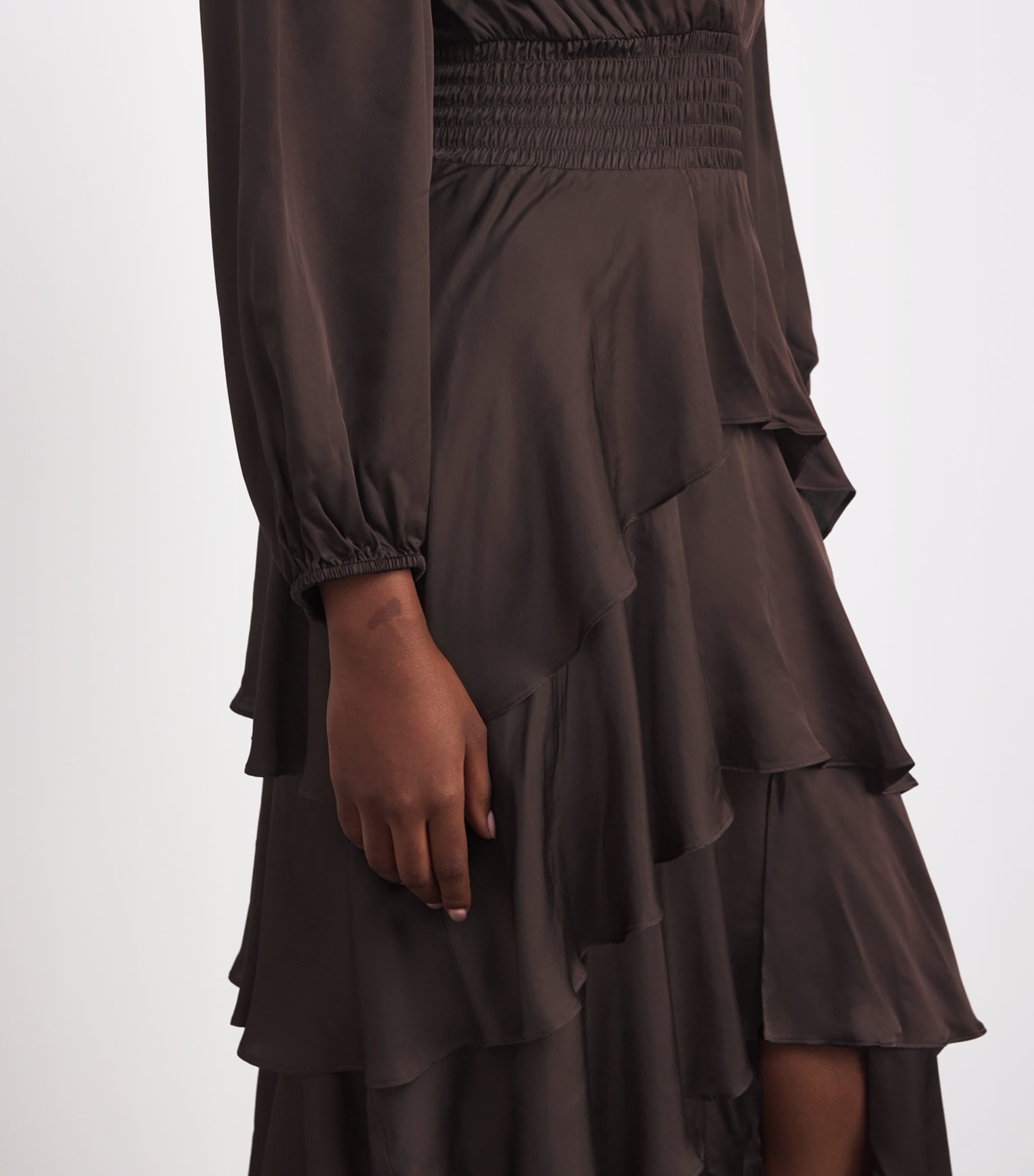 Ruffled Midi Dress BROWN Image 6