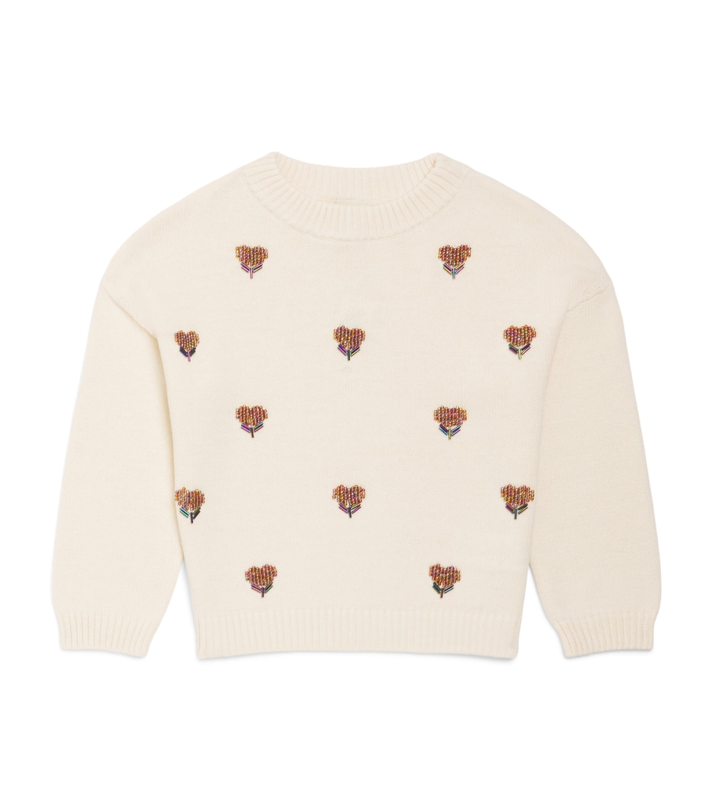 Bonton Embroidered Hearts Sweater (2-14 Years) Milk Image 1