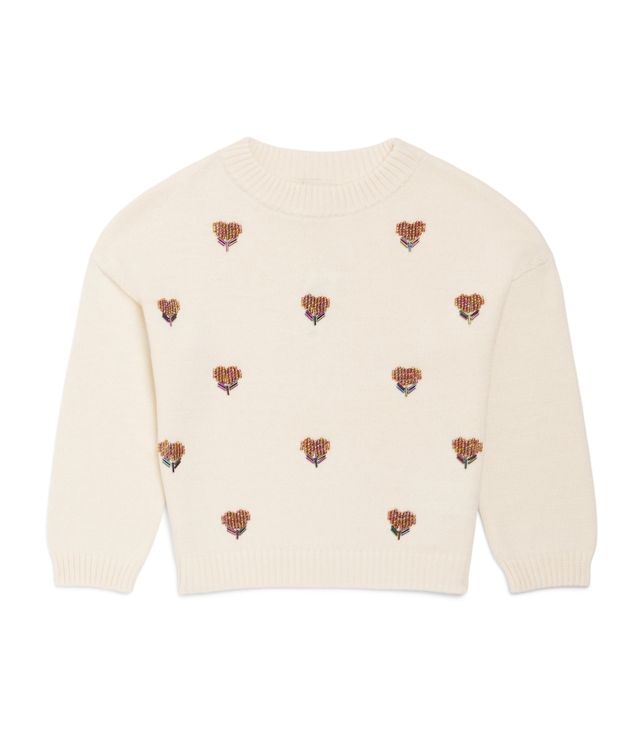 Bonton Embroidered Hearts Sweater (2-14 Years) Milk Image 1